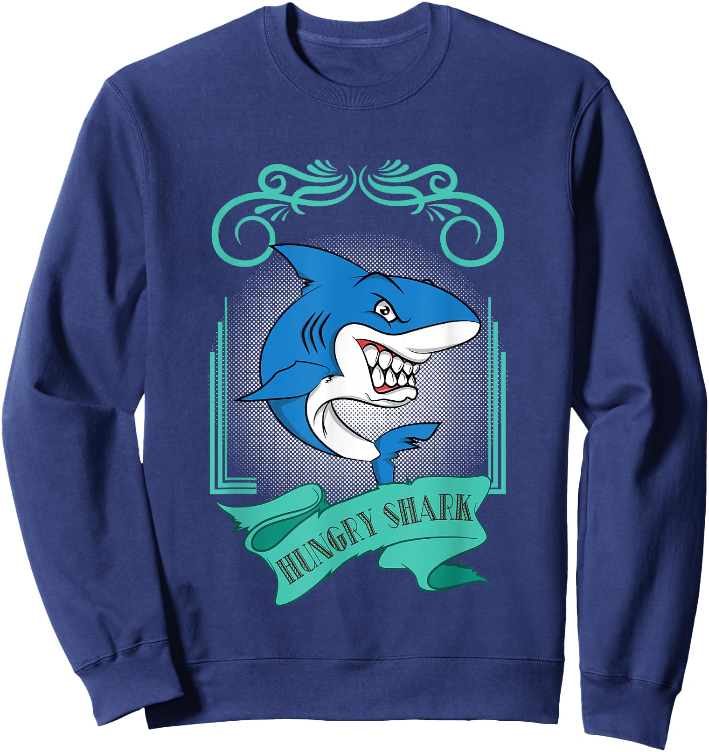 Trendy Shark Design Hungry Shark Sweatshirt - Sweatshirt | Navy