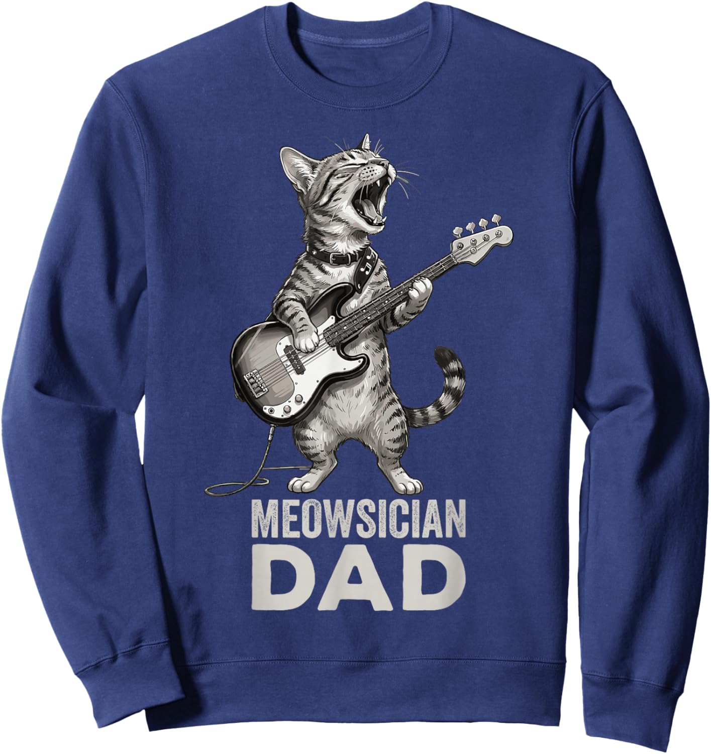 Funny Jazz Musician Cat Playing Guitar Dad Guitarist Graphic Sweatshirt - Sweatshirt | Navy