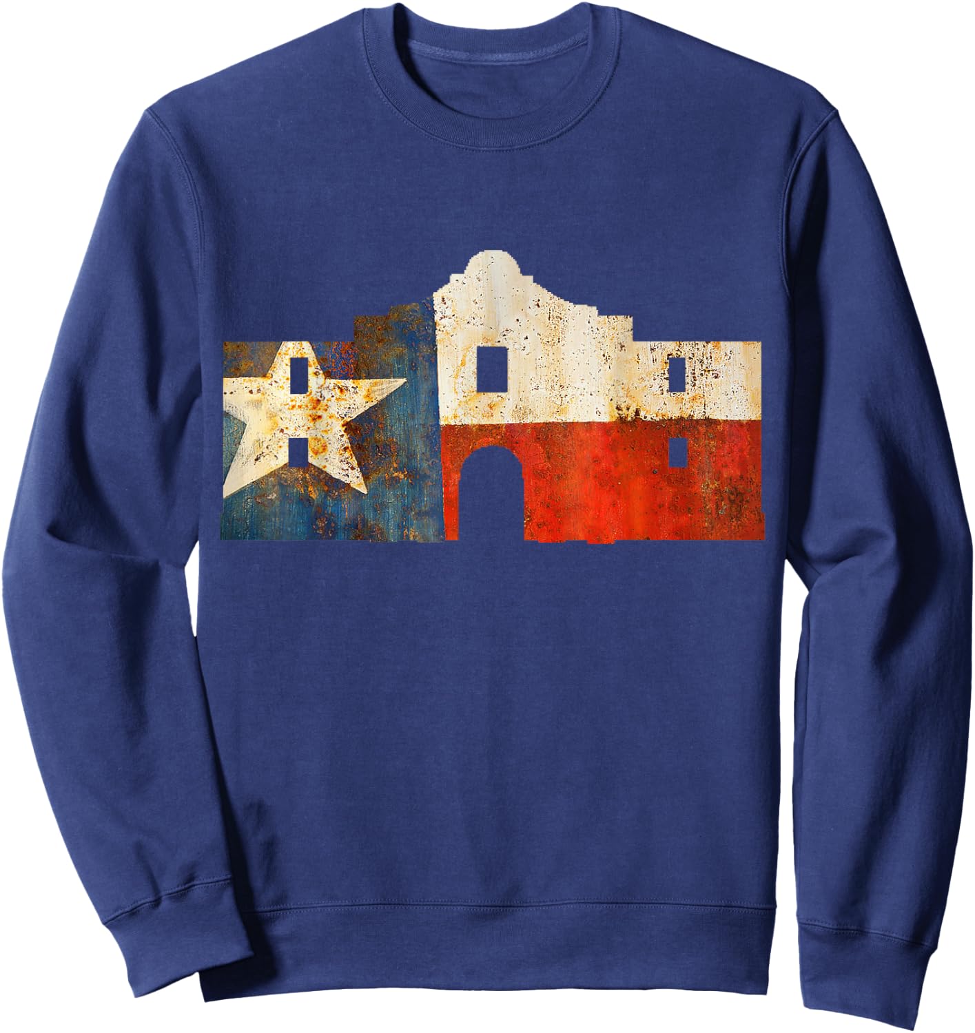 Texas Alamo wrapped in a rustic Texas flag Sweatshirt - Sweatshirt | Navy