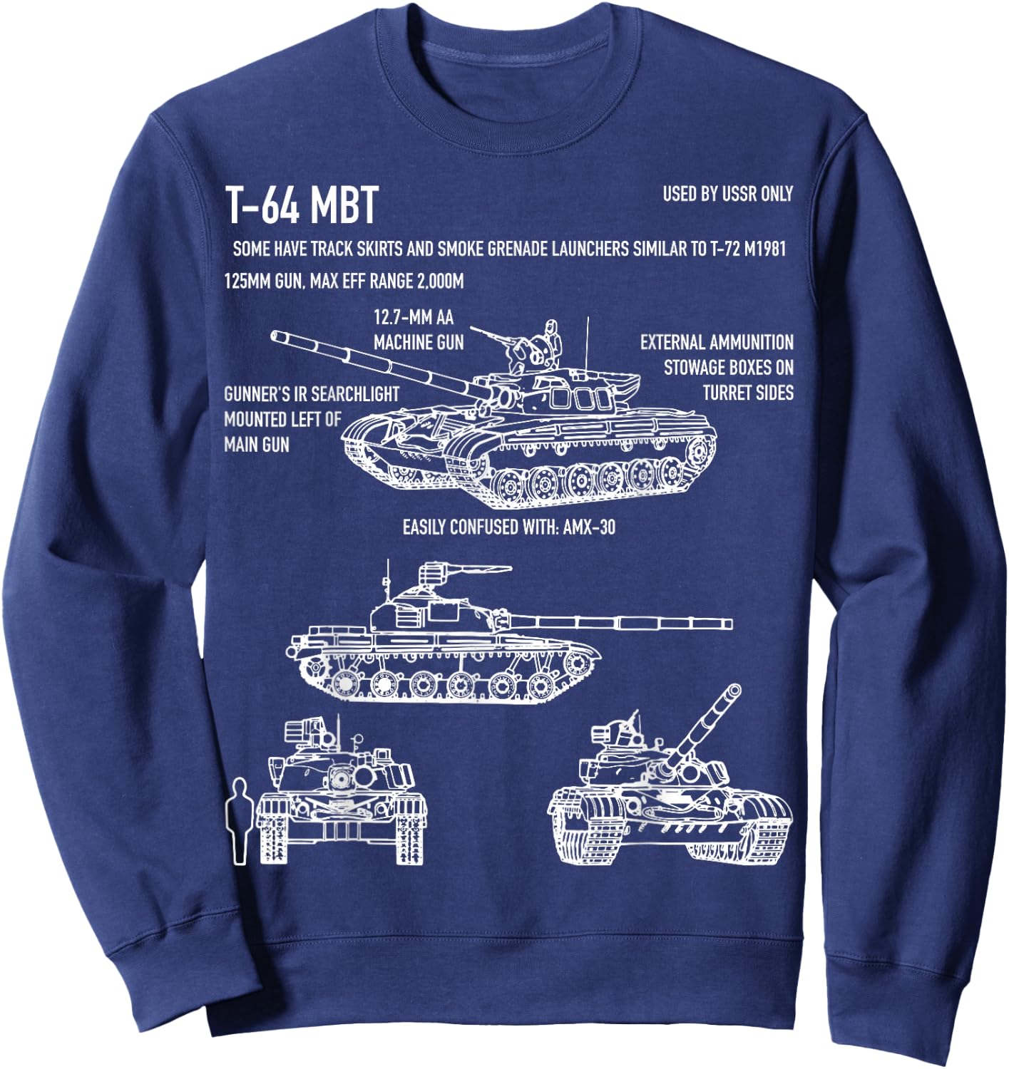 T-64 Russian Main Battle Tank Blueprint Gift Sweatshirt - Sweatshirt | Navy