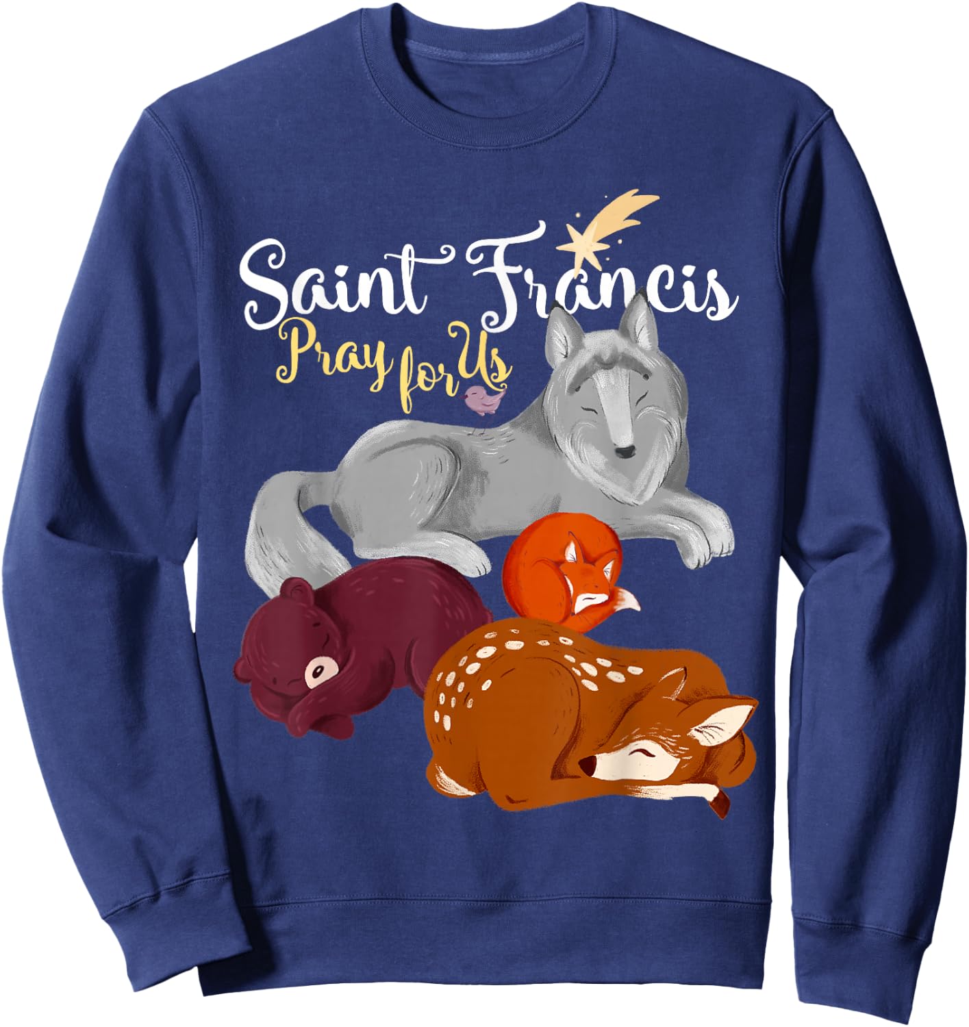 Saint Francis of Assisi Patron of Animals Wolf Animal Lover Sweatshirt - Sweatshirt | Navy