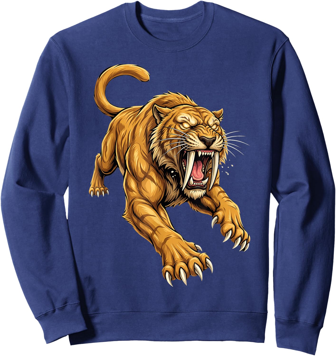 Saber Tooth Tiger Smilodon Animal Sweatshirt - Sweatshirt | Navy