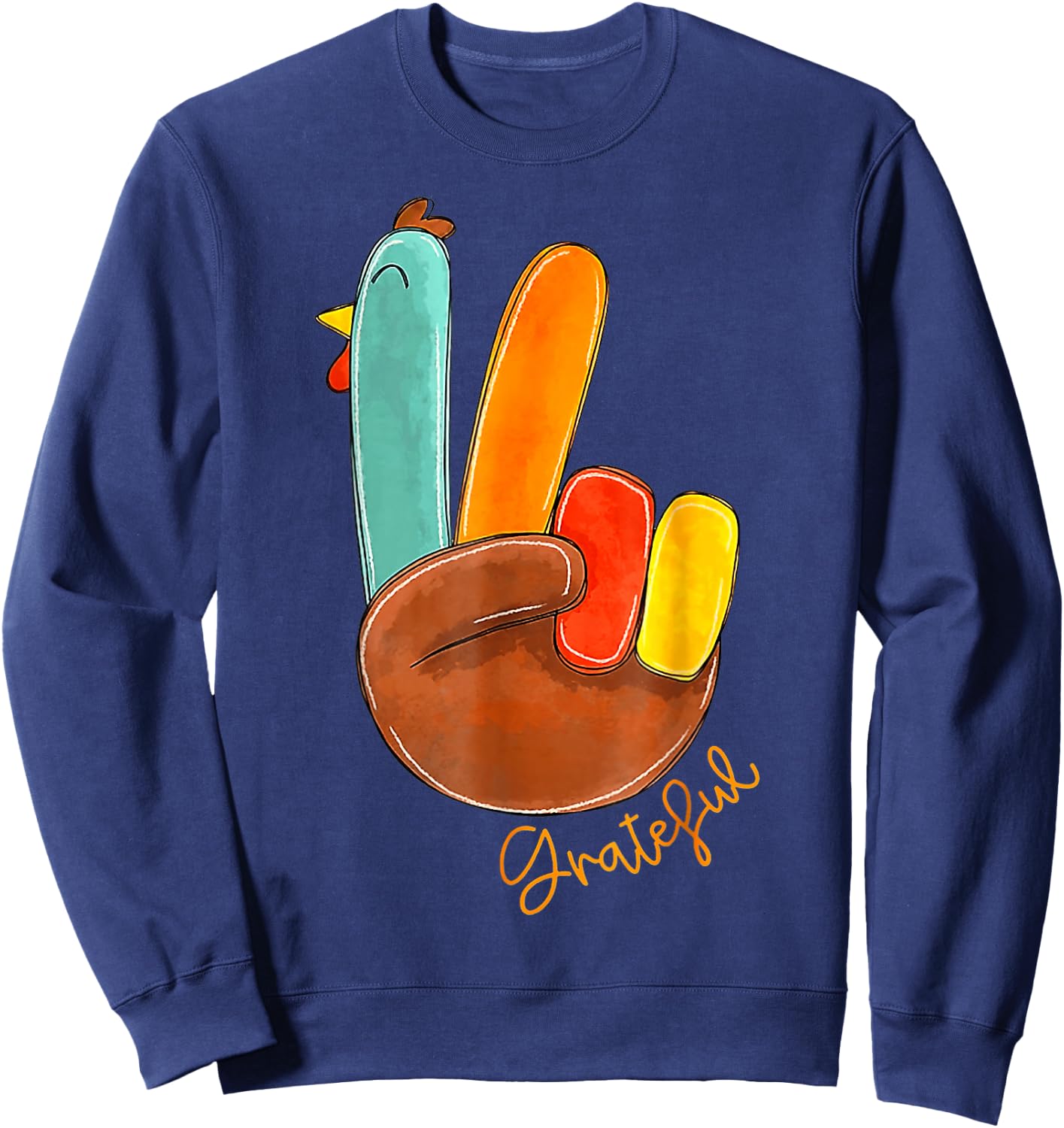 Peace Sign Turkey Hand Cool Thanksgiving Hippie Men Women Sweatshirt - Sweatshirt | Navy