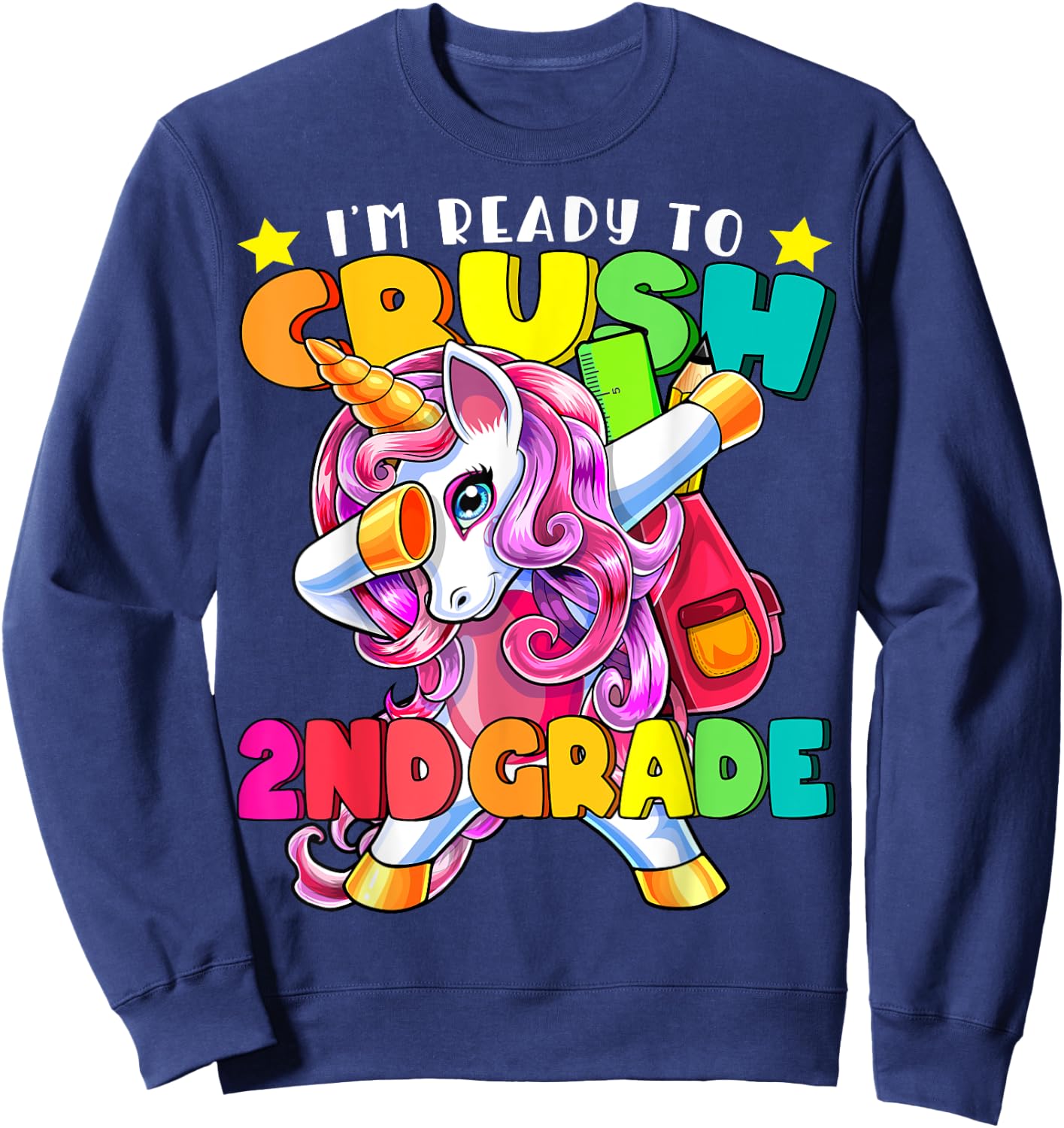 Crush 2nd Grade Dabbing Unicorn Back to School Girls Gift Sweatshirt - Sweatshirt | Navy