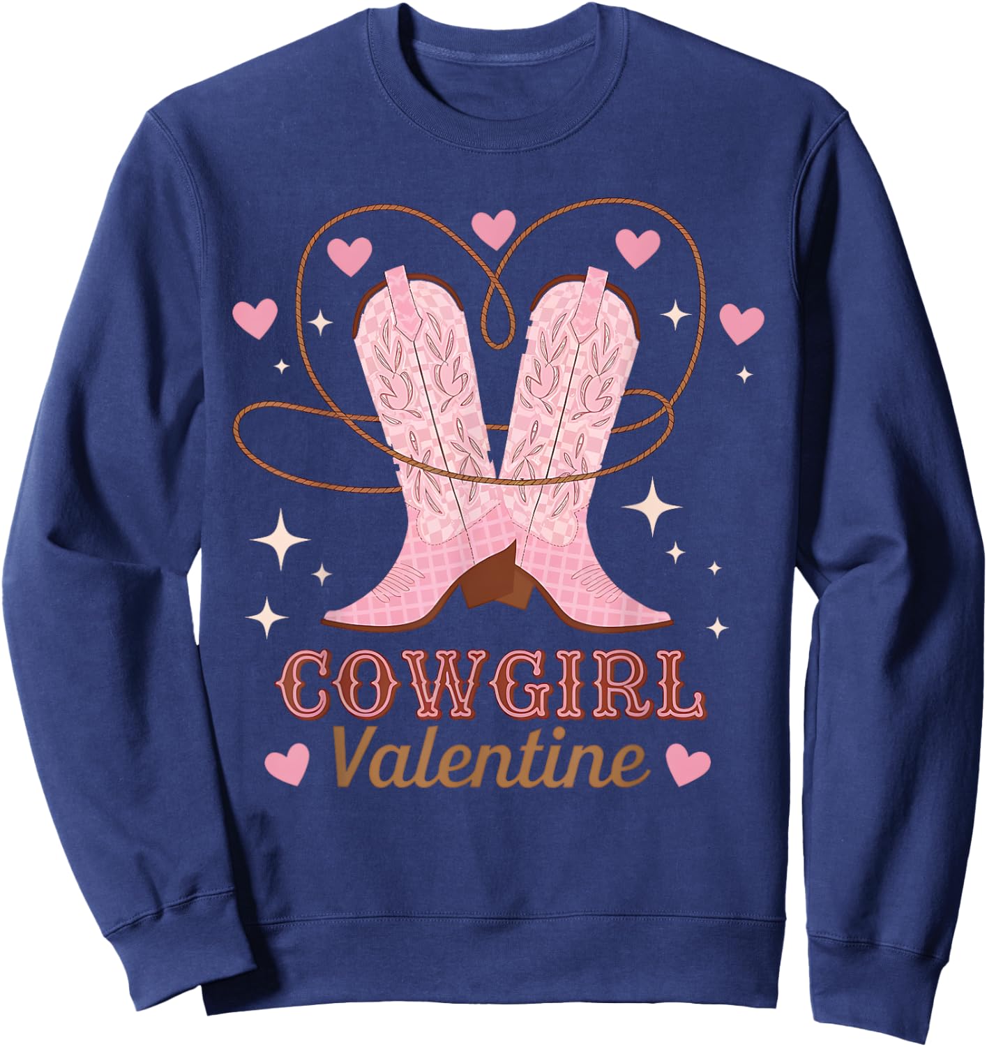 Cowgirl Valentine Pink Boots Country Y2K Girls Valentine Day Sweatshirt - Sweatshirt | Navy