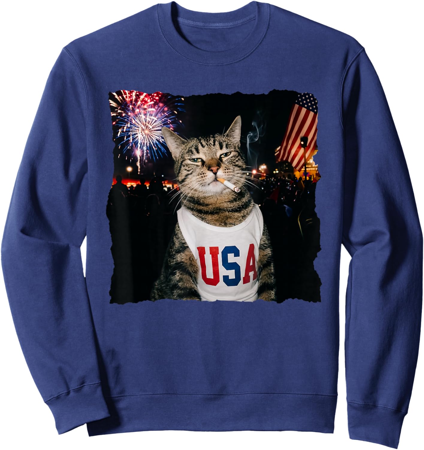 Patriotic Smoking cat Sweatshirt - Sweatshirt | Navy