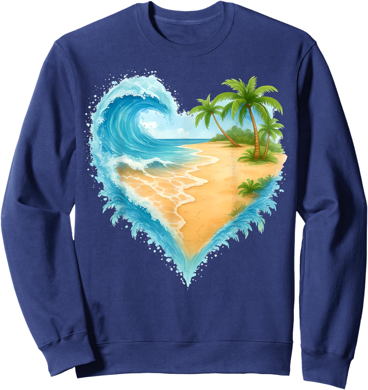 Heart-Shaped Ocean Beach Palm Tree Summer Vacation Sweatshirt - Sweatshirt | Navy