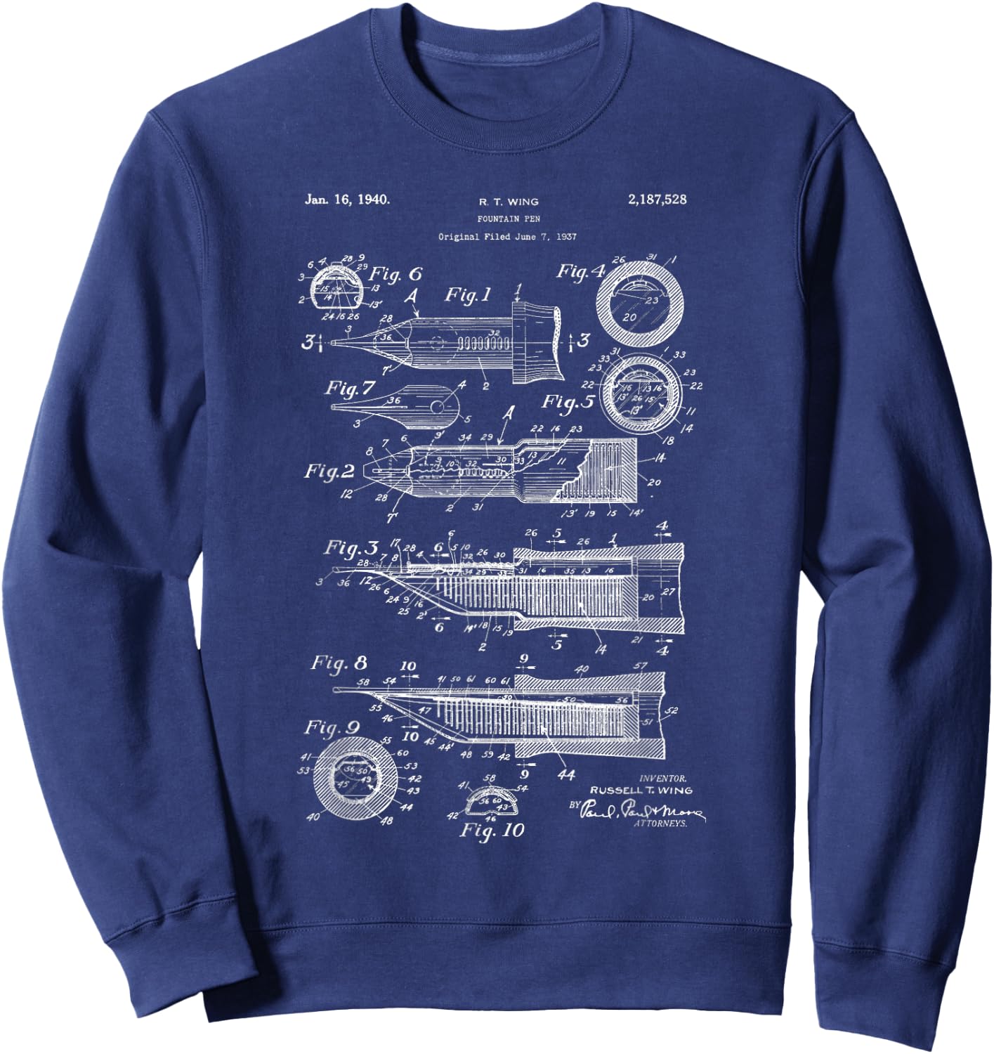 Vintage Patent Drawing Fountain Pen Sweatshirt - Sweatshirt | Navy