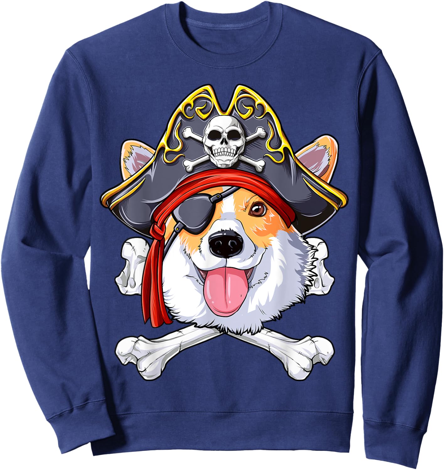 Corgi Pirate T shirt Jolly Roger Flag Skull and Crossbones Sweatshirt - Sweatshirt | Navy
