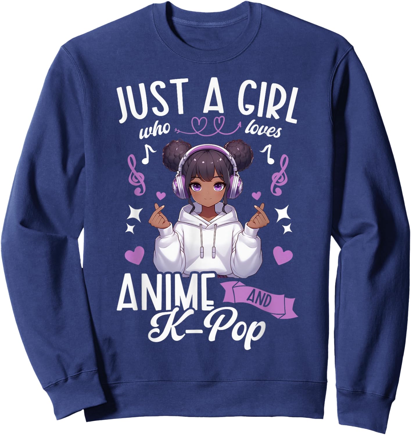Just A Girl Who Loves Anime and K-Pop African American Afro Sweatshirt - Sweatshirt | Navy