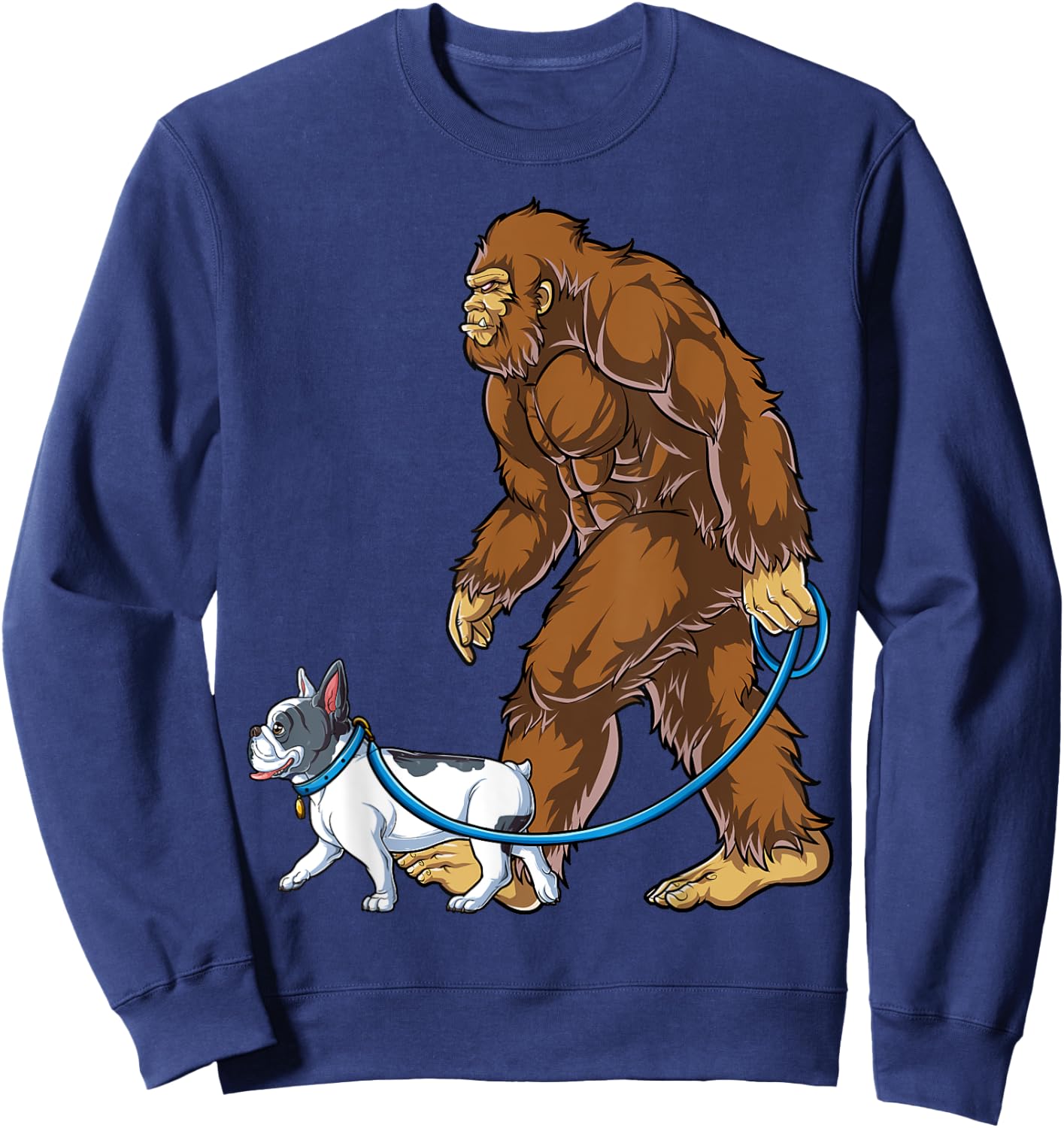 Bigfoot French Bulldog Dog Walk Funny Sasquatch Lovers Men Sweatshirt - Sweatshirt | Navy
