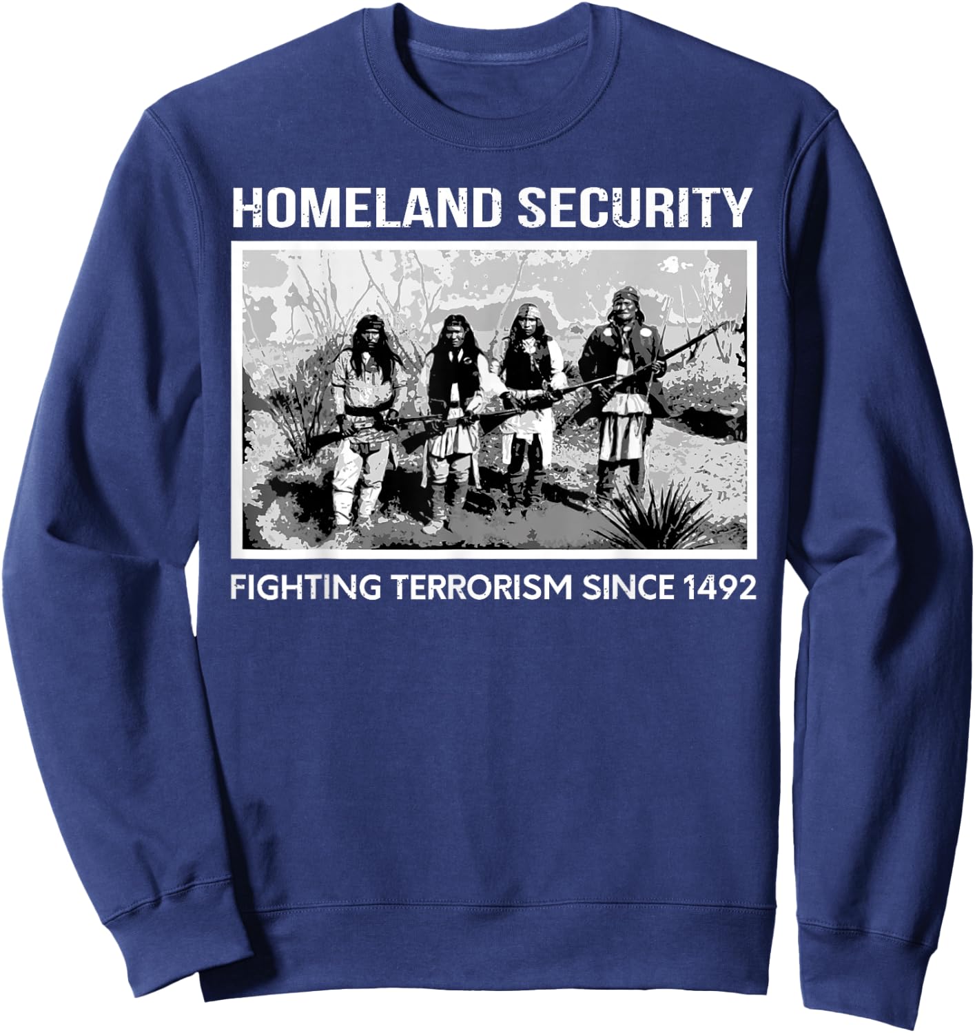 Native American Gift Homeland Security Fighting Terrorism Since 1942 Indian Guy's Adult X-Small Black Short Sleeve Classic Fit Sweatshirt - Sweatshirt | Navy