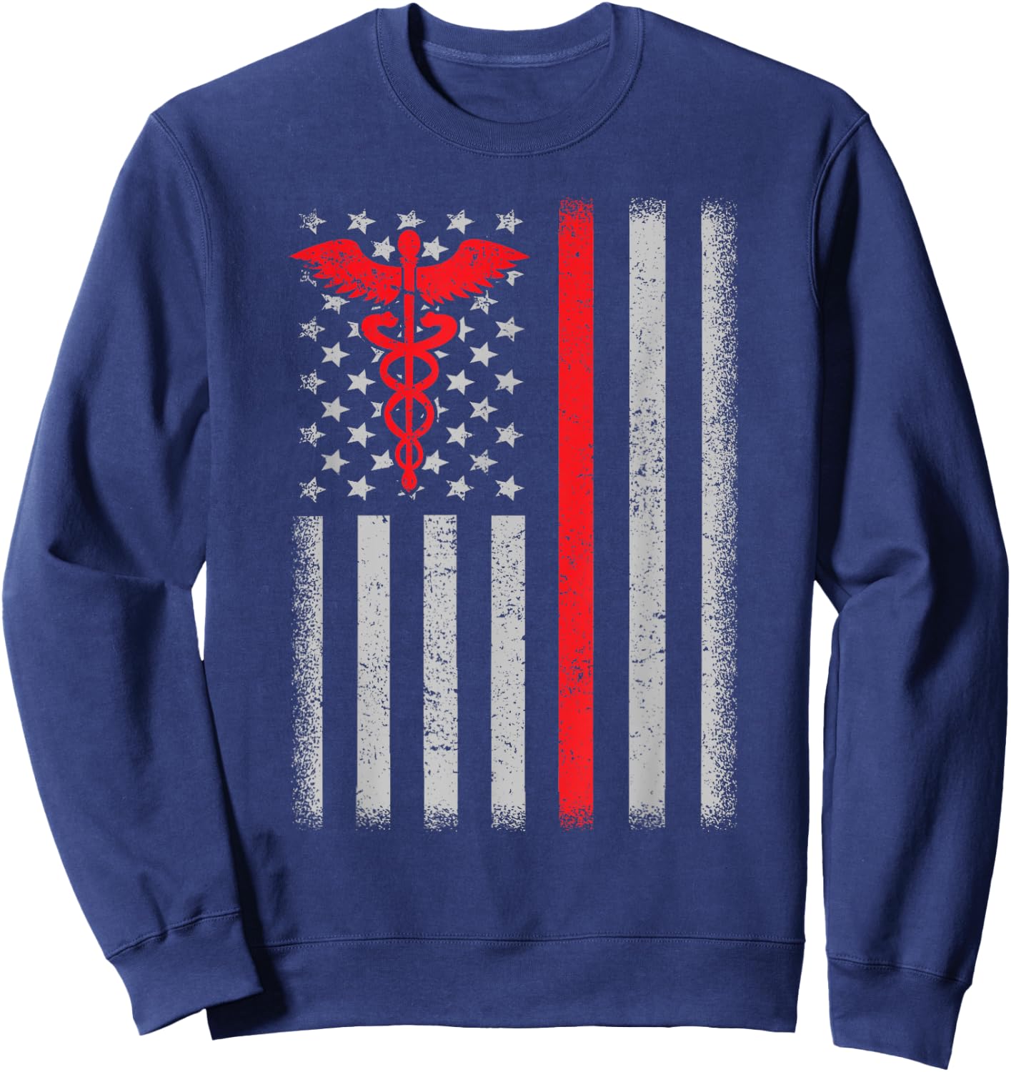 Nurse Thin Red Line Caduceus American Flag Sweatshirt - Sweatshirt | Navy