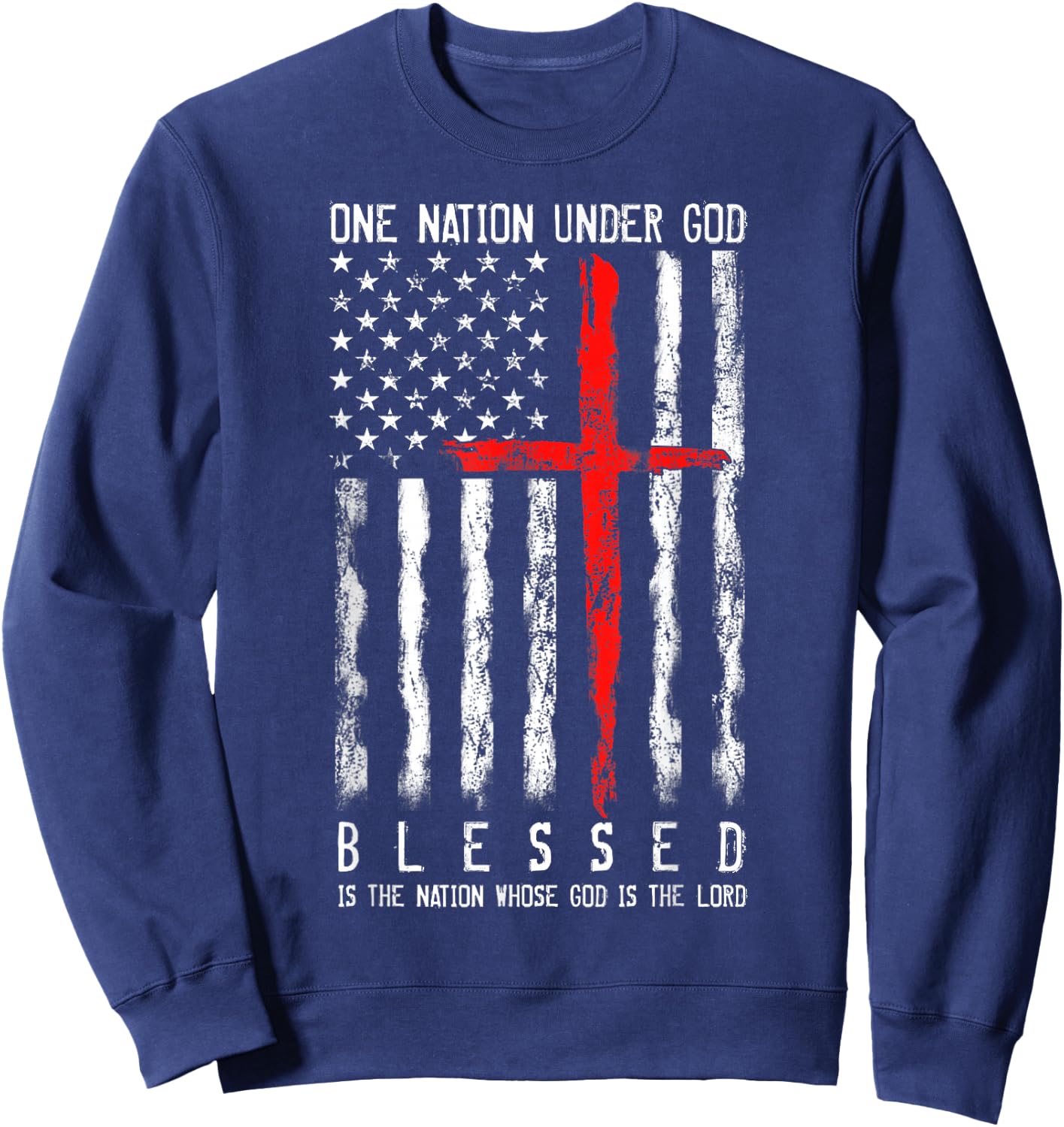 Patriotic Christian Blessed One Nation Under God Sweatshirt - Sweatshirt | Navy