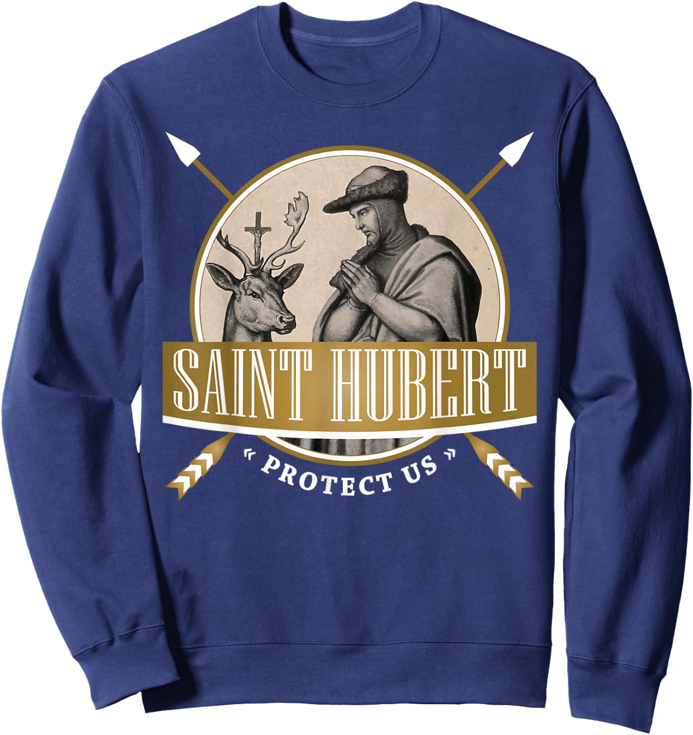 Hubert Hubertus Catholic Patron Saint of Hunters Bowhunter Sweatshirt - Sweatshirt | Navy