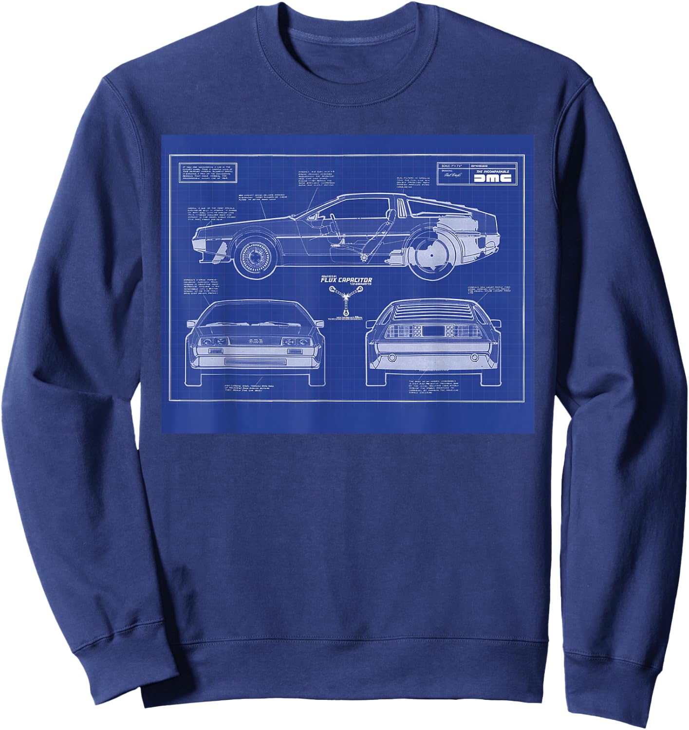 Back To The Future - DeLorean Blueprint Sweatshirt - Sweatshirt | Navy