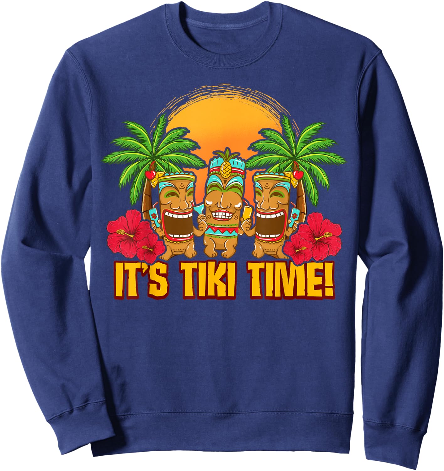 Tiki Polynesian Hawaiian Beach Vacation Funny Women Sweatshirt - Sweatshirt | Navy