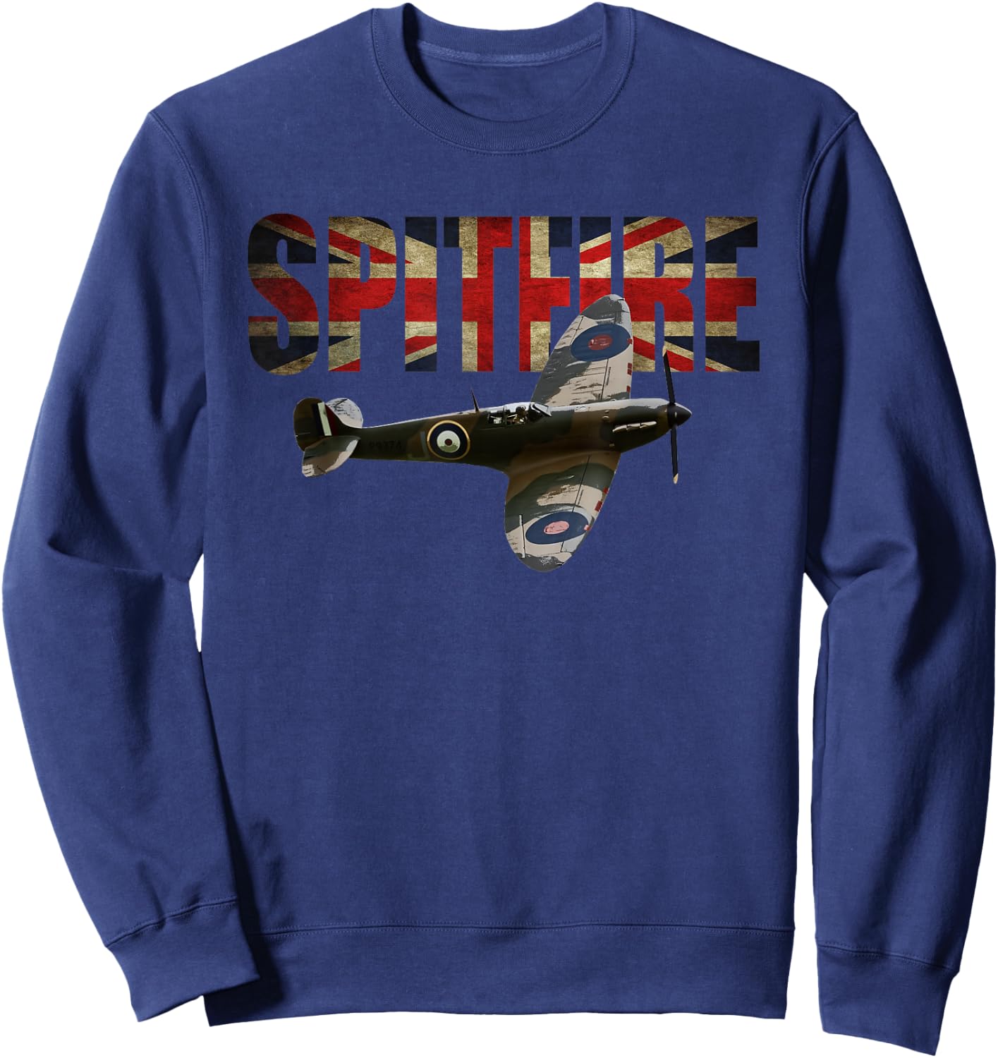 Spitfire Raf Supermarine Ww2 Fighter Plane Union Jack Sweatshirt - Sweatshirt | Navy