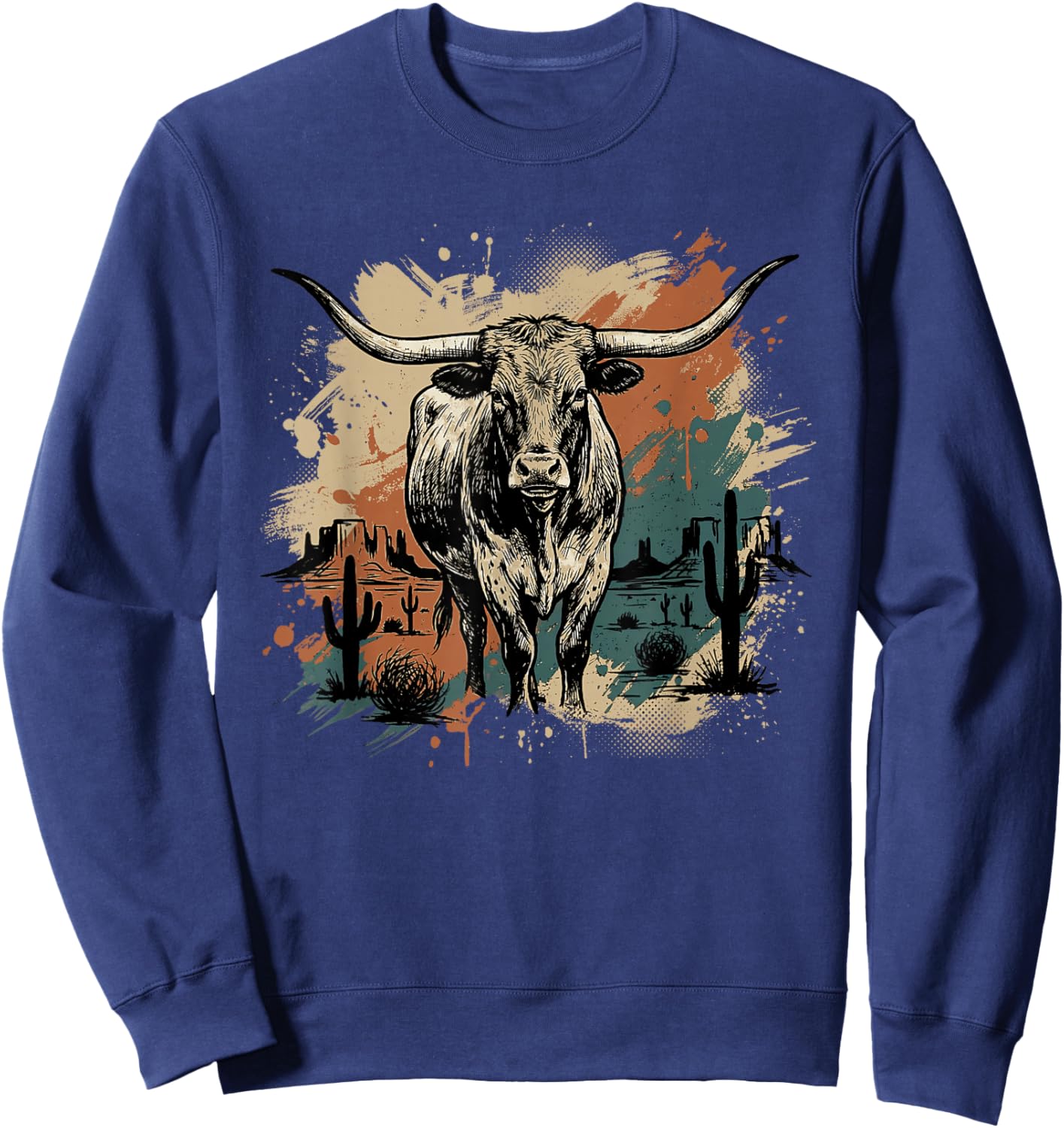 Western Longhorn Bull Vintage Cowboy Cowgirl Country Music Sweatshirt - Sweatshirt | Navy