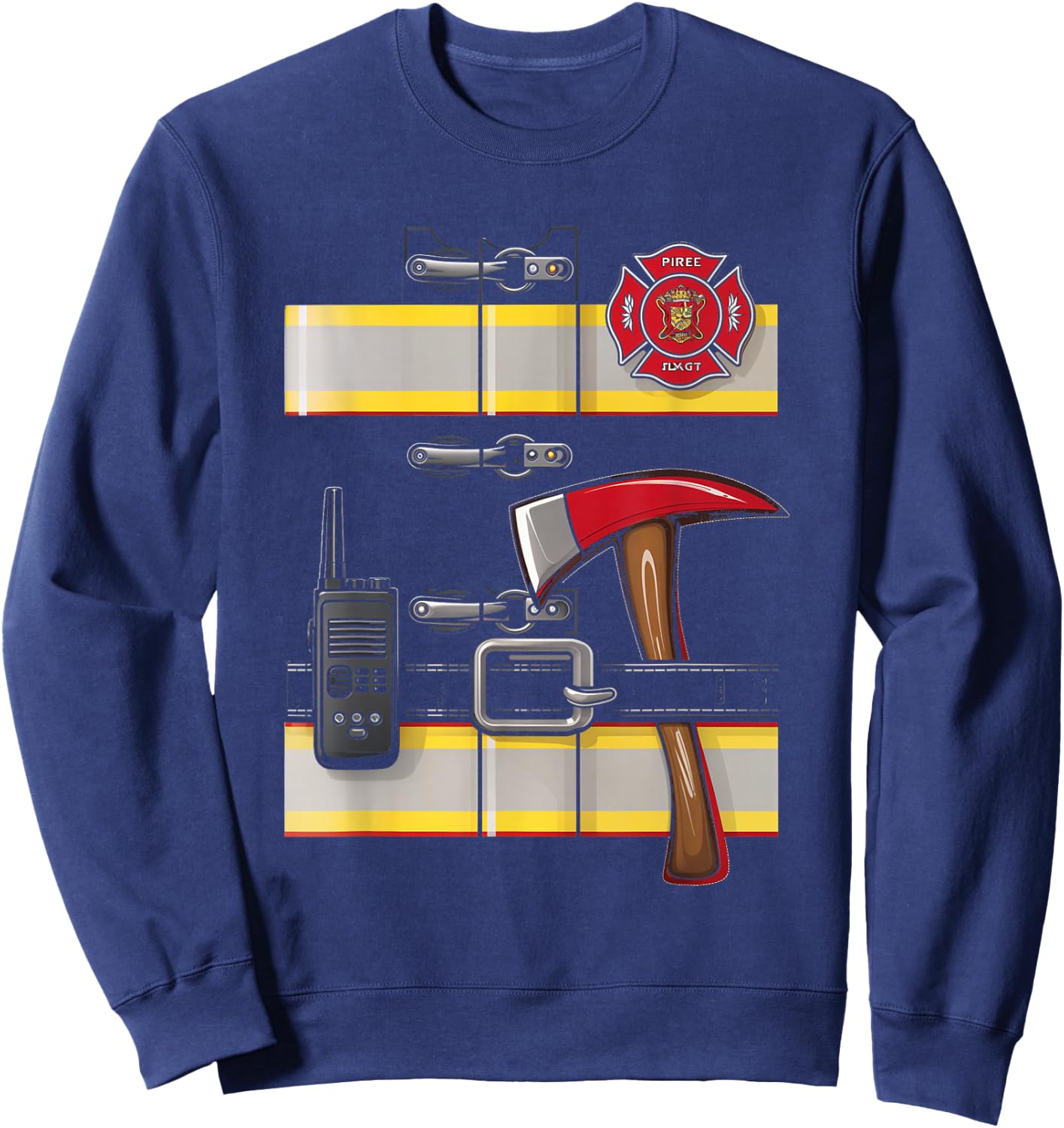 Firefighter Costume Fireman Uniform Axe Radio Halloween Sweatshirt - Sweatshirt | Navy