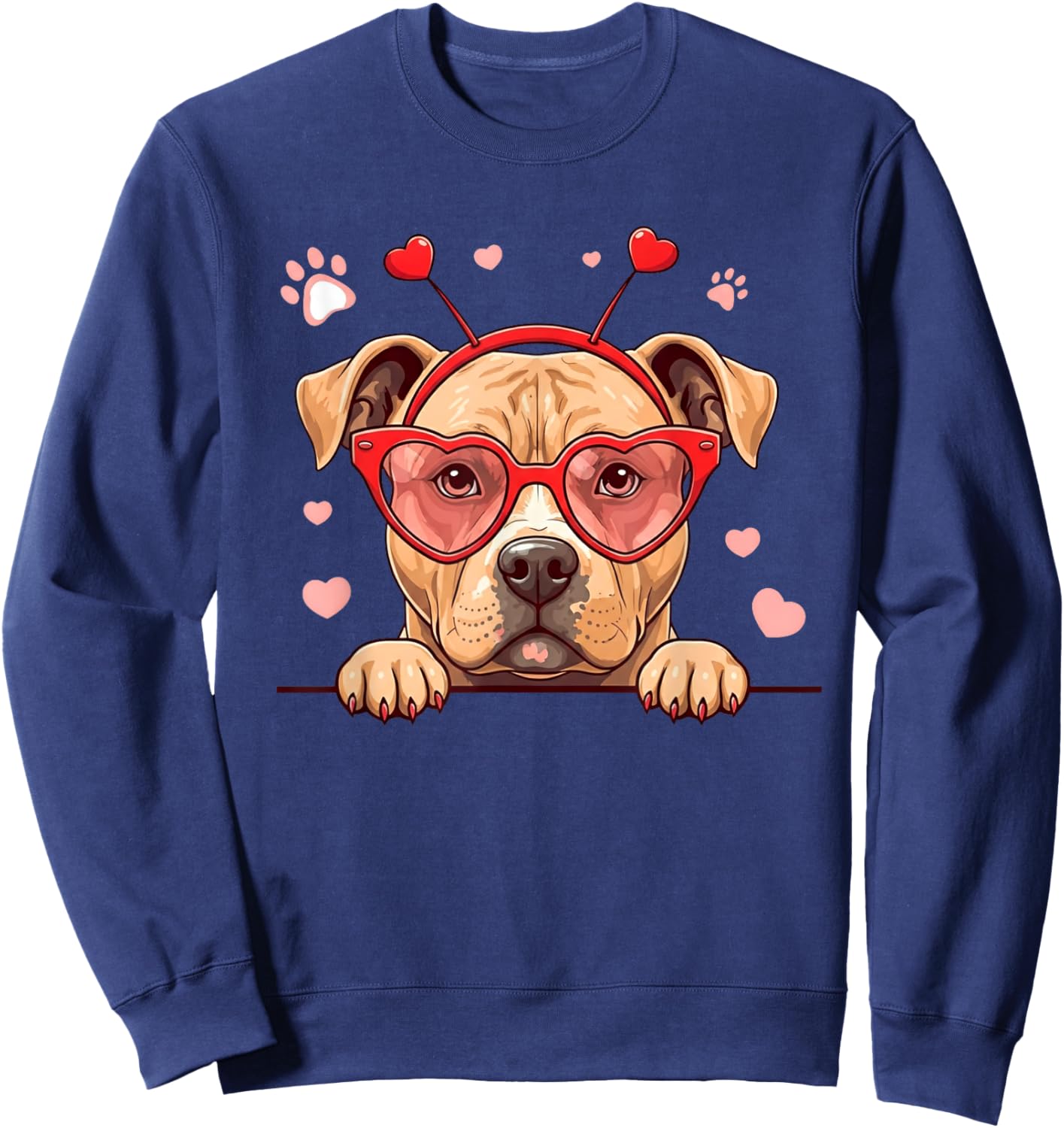 Funny Pitbull Dog Heart Headband Valentine Kids Sweatshirt - Sweatshirt | Navy