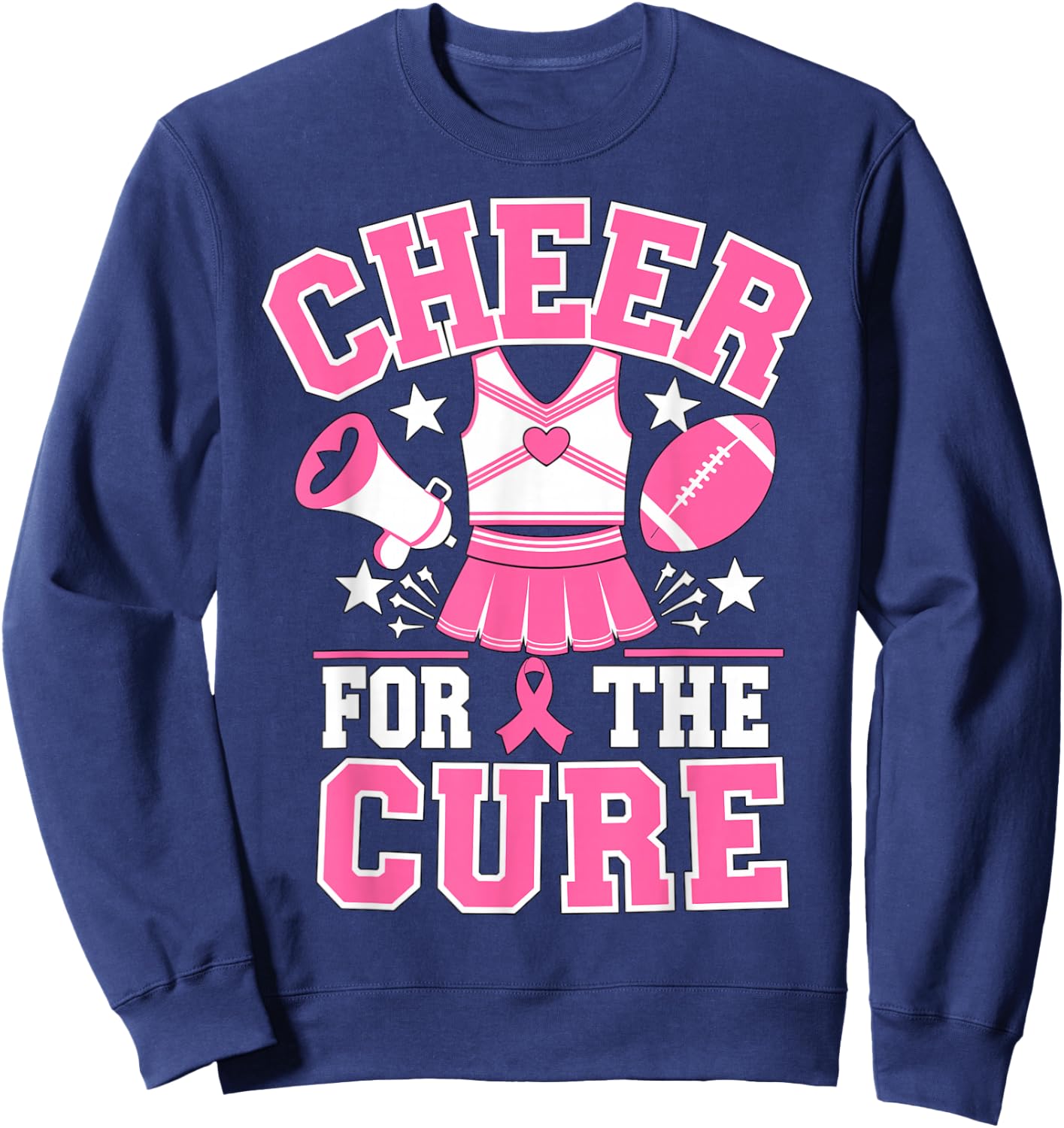 Cheer for the Cure Cheerleader Breast Cancer October Sweatshirt - Sweatshirt | Navy