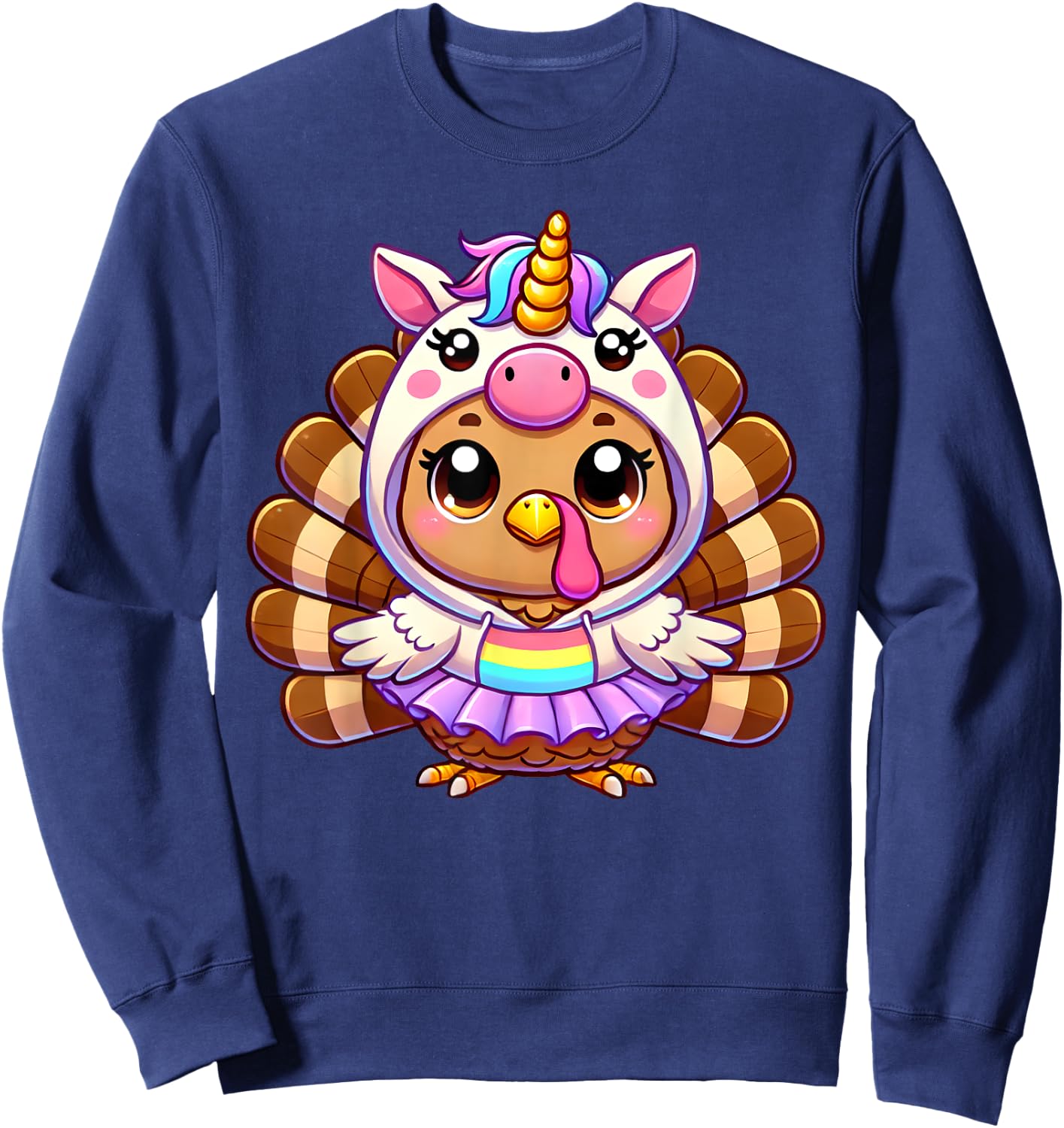 Happy Thanksgiving Kids Girls Women Mom Toddler Thanksgiving Turkey In Unicorn Disguise Sweatshirt - Sweatshirt | Navy