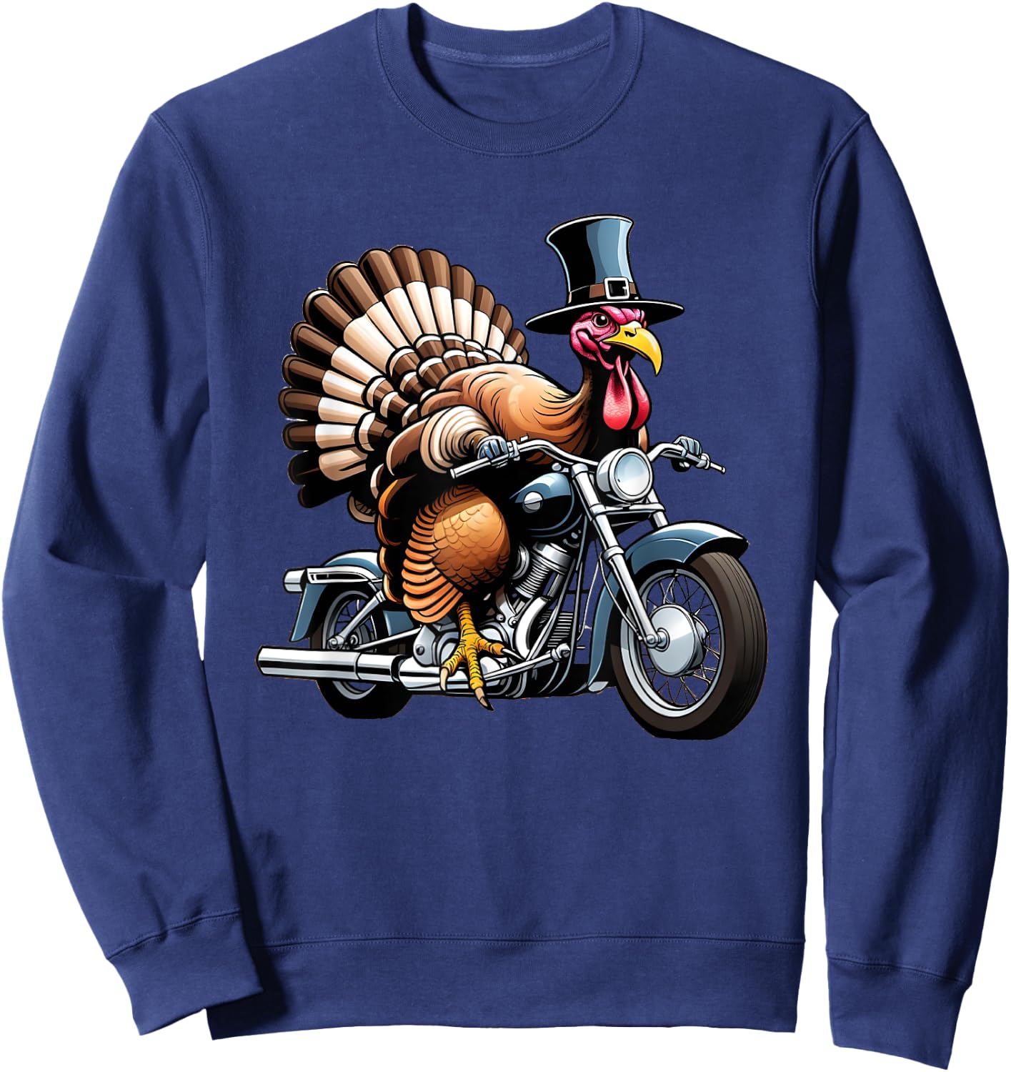 Thanksgiving Turkey on A Motorcycle Sweatshirt - Sweatshirt | Navy