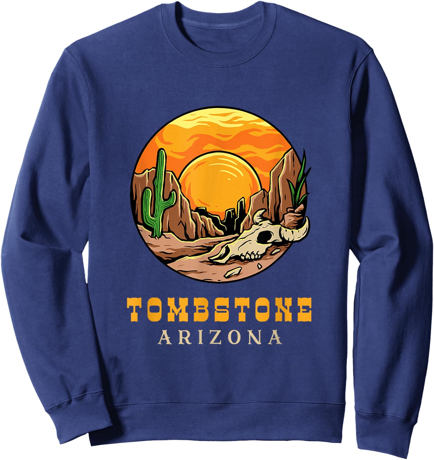 Tombstone Arizona Retro Cactus and Sun Sweatshirt - Sweatshirt | Navy