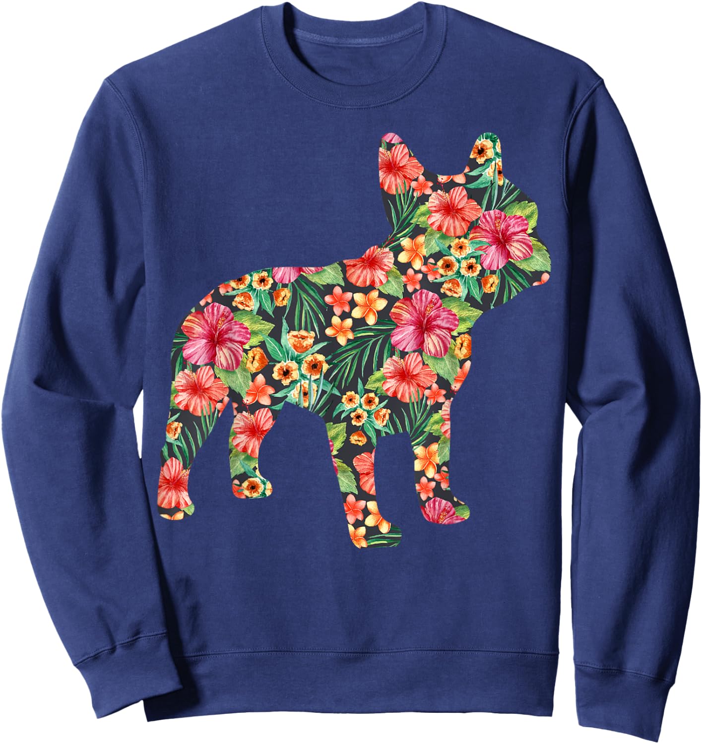 French Bulldog Flower T shirt Floral Frenchie Dog Silhouette Sweatshirt - Sweatshirt | Navy