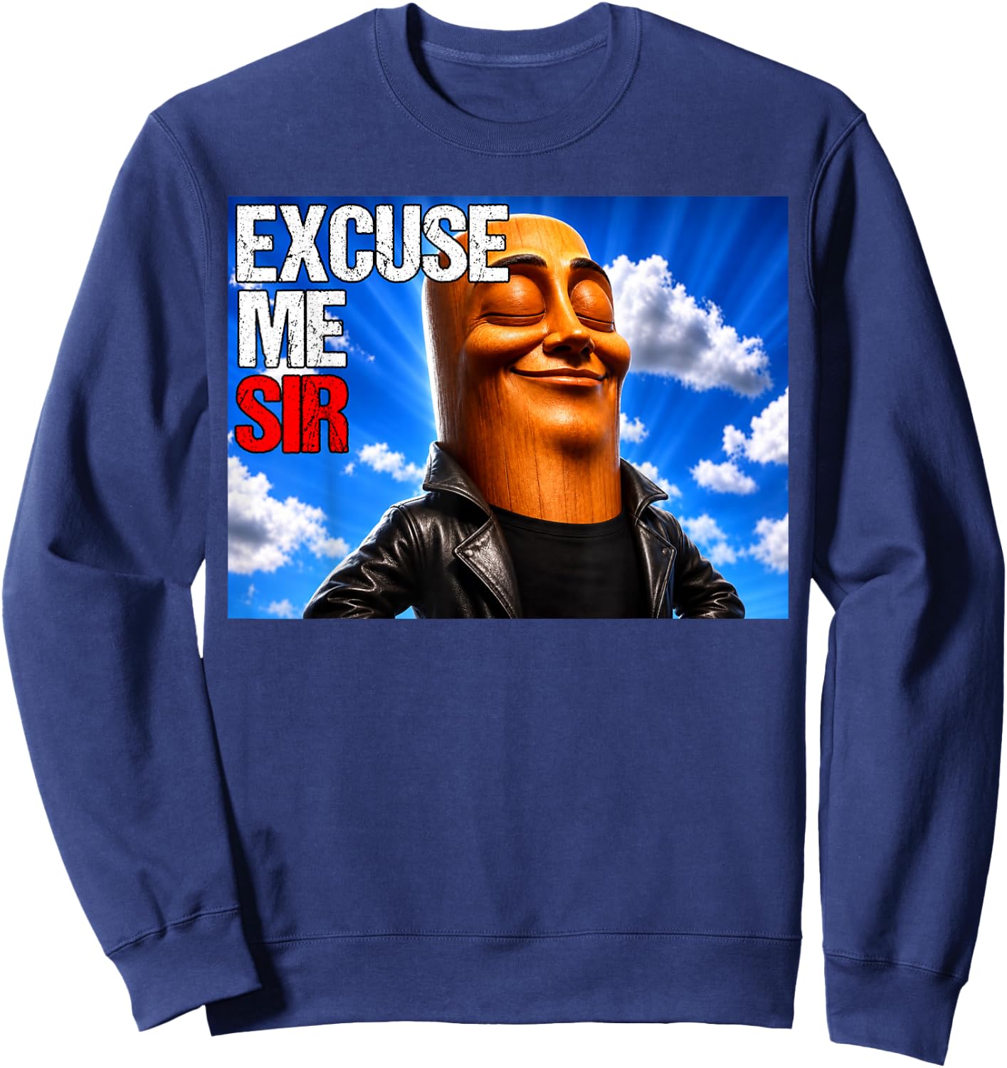 Excuse Me Sir Funny Tung Tung Sahur Brainrot Meme Sweatshirt - Sweatshirt | Navy