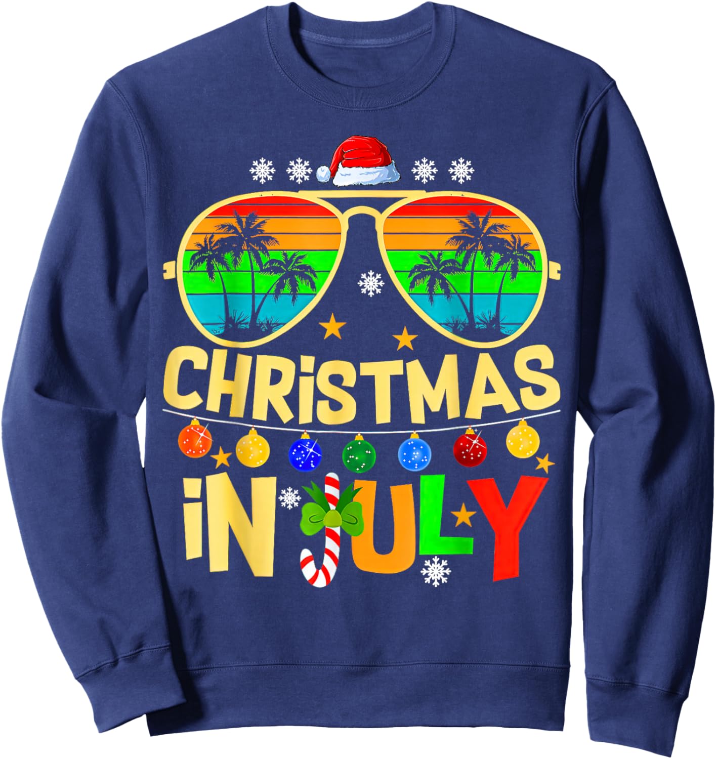 Santa Claus Sunglasses Beach Christmas in July Sweatshirt - Sweatshirt | Navy