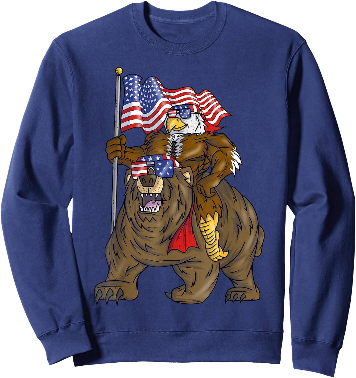 4th of July Boys Proud American Bald Eagle Bear Sweatshirt - Sweatshirt | Navy
