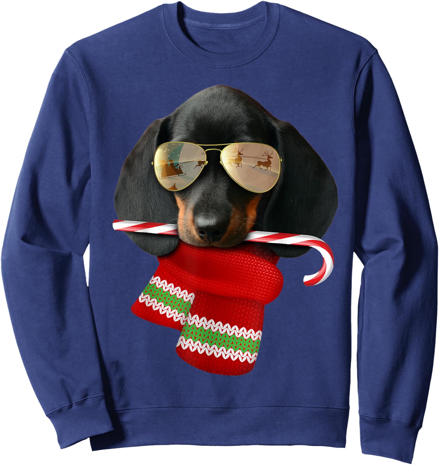 Dachshund shirt Cute Christmas Gift Dog Lovers Sunglasses Women Kids Sweatshirt - Sweatshirt | Navy