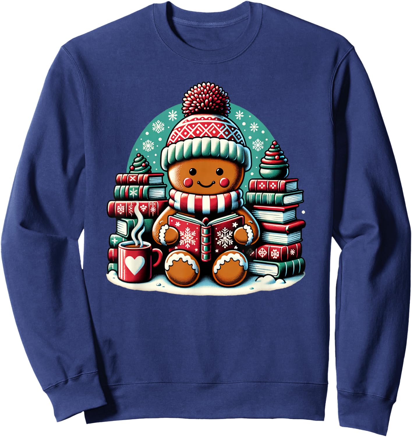 Gingerbread Reading Teacher Bookish Library Christmas Bookworm Librarian Sweatshirt - Sweatshirt | Navy