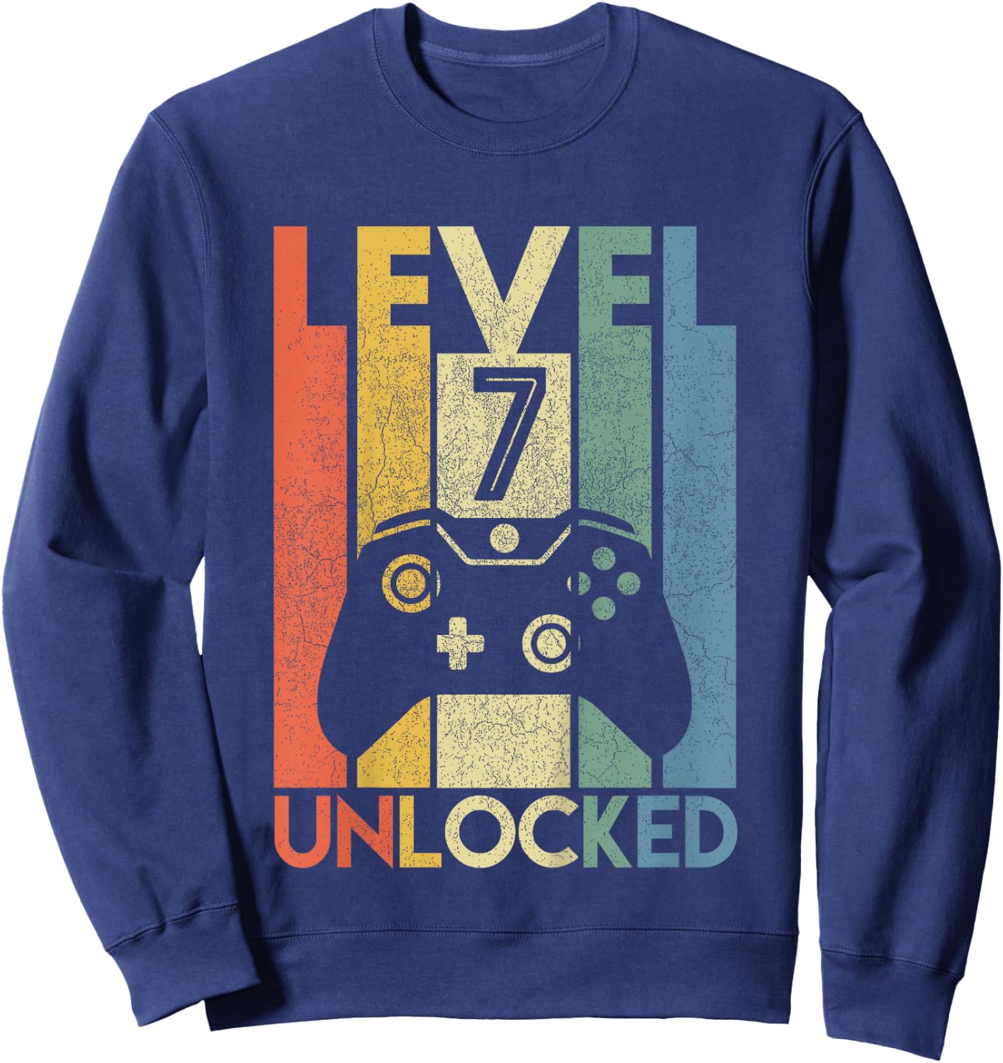 Kids Level 7 Unlocked Funny Video Gamer 7th Birthday Gift Sweatshirt - Sweatshirt | Navy