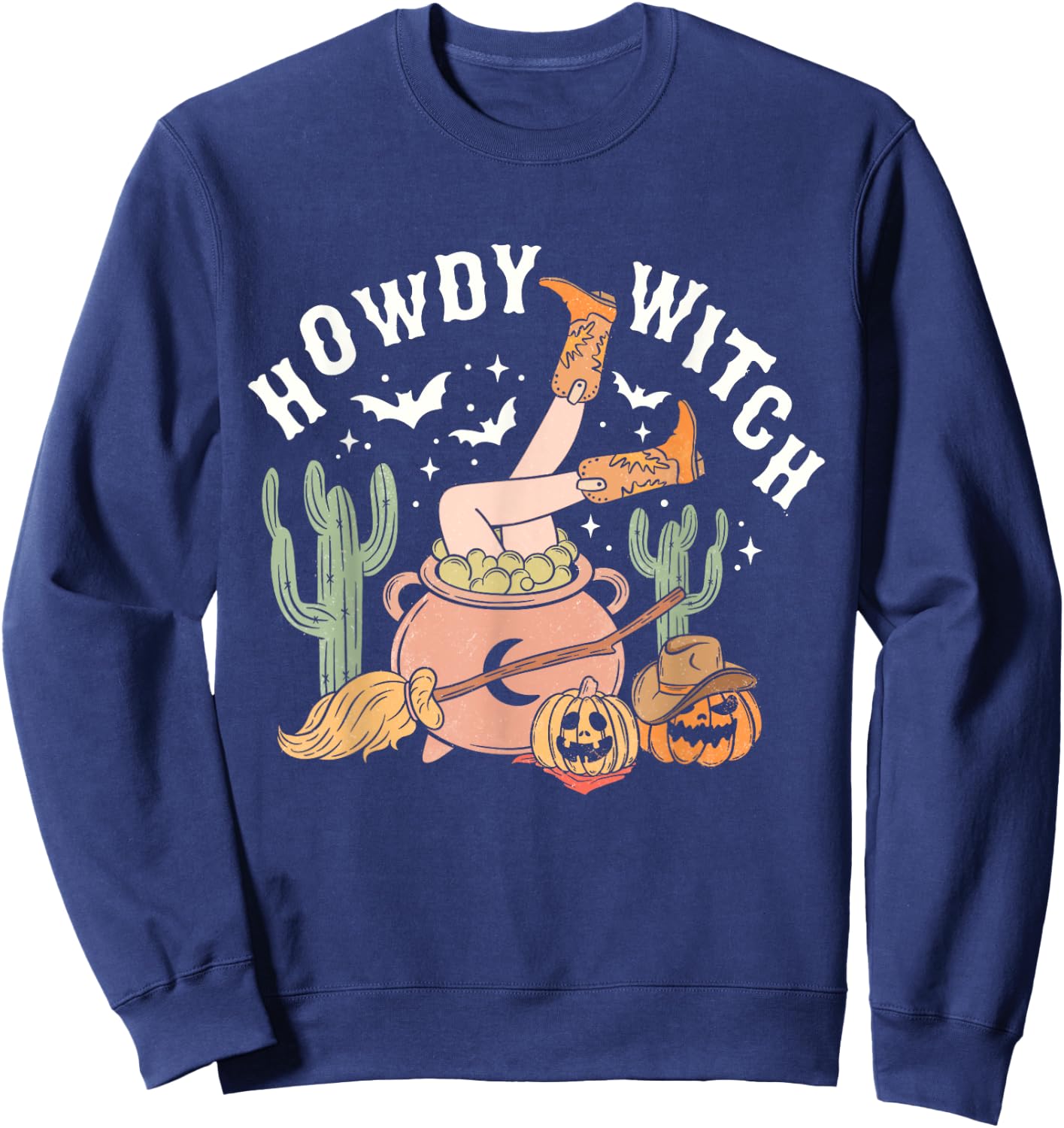 Retro Howdy Witch Western Halloween Pumpkin Cowgirl Outfits Sweatshirt - Sweatshirt | Navy