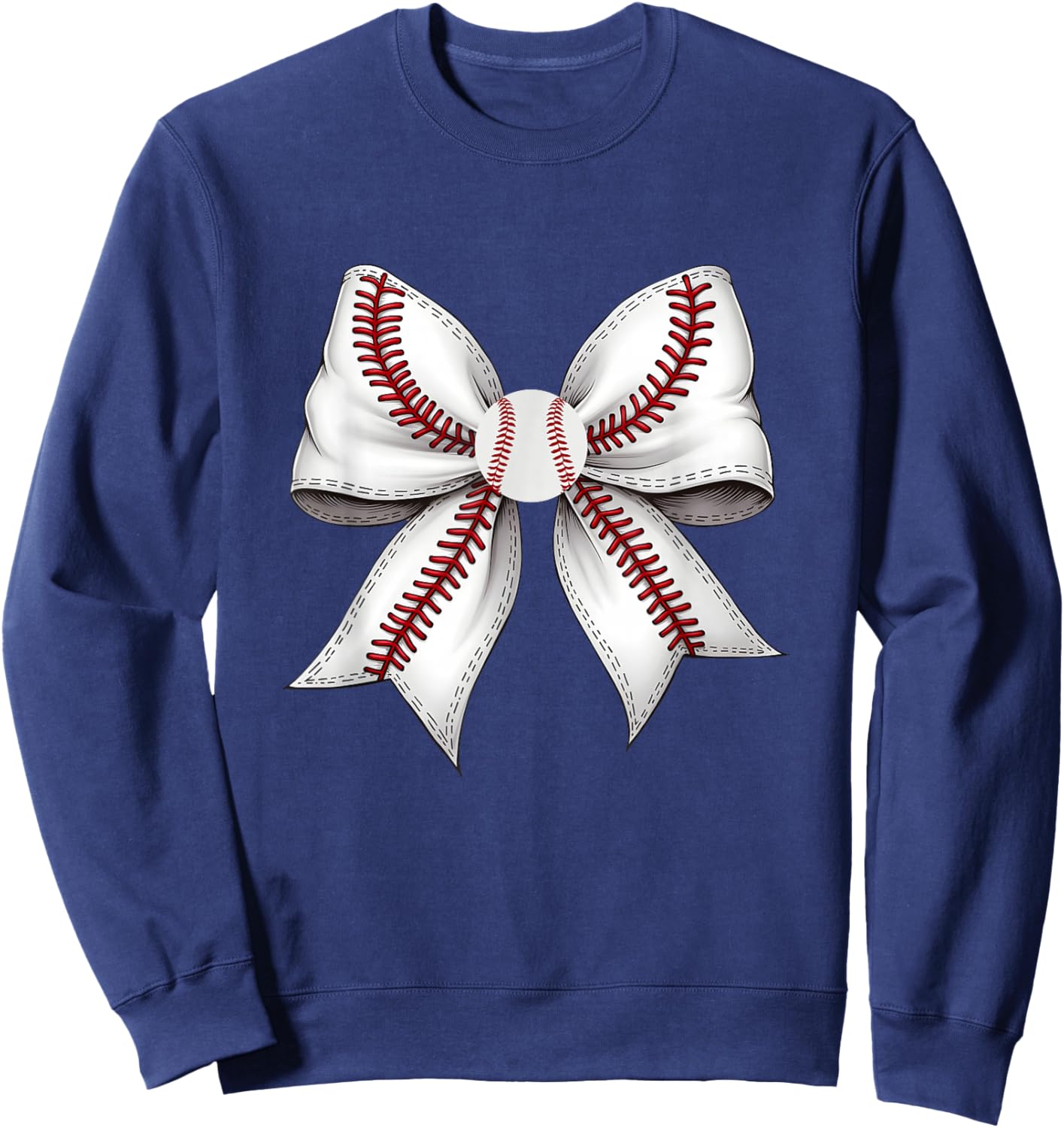 Unique Baseball Stitch Pattern Bow Design Sweatshirt - Sweatshirt | Navy