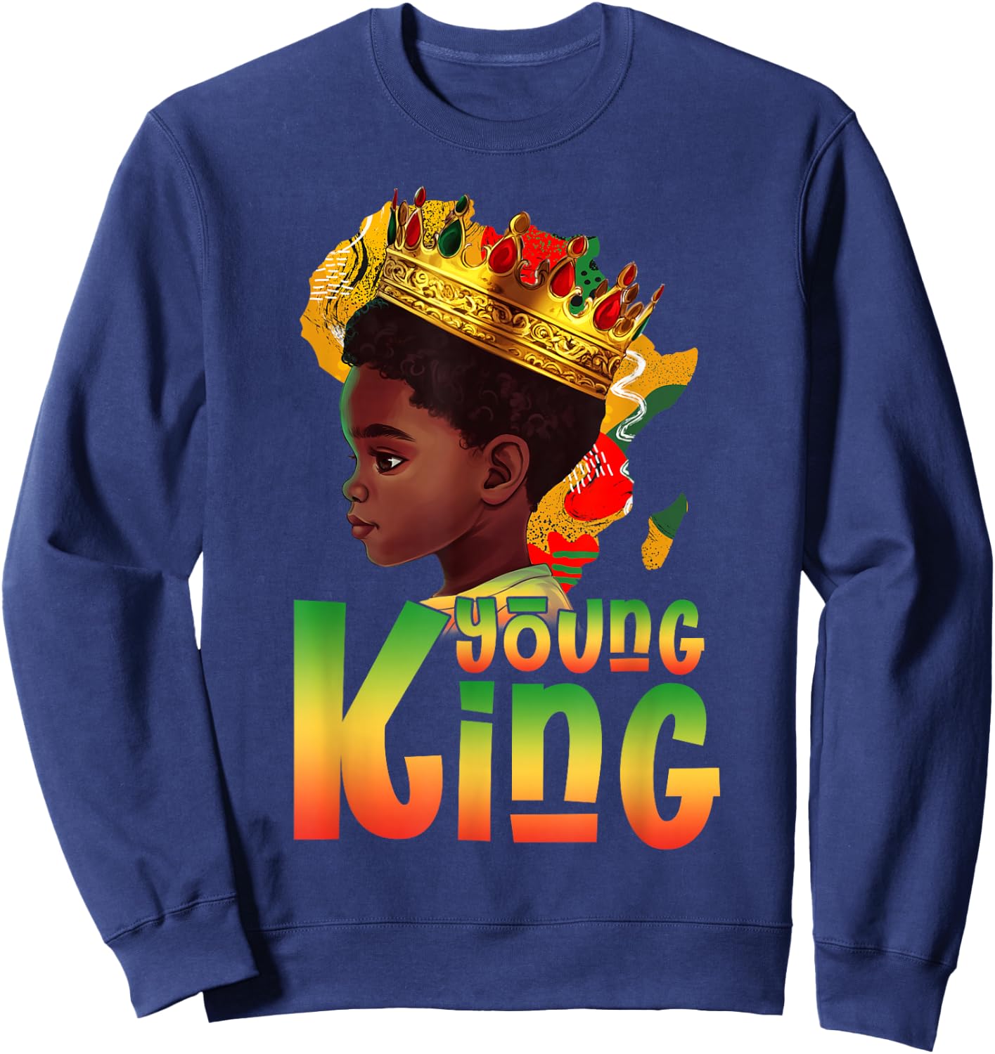 Black Young King Black History Month Kids Afro Boys Men Sweatshirt - Sweatshirt | Navy