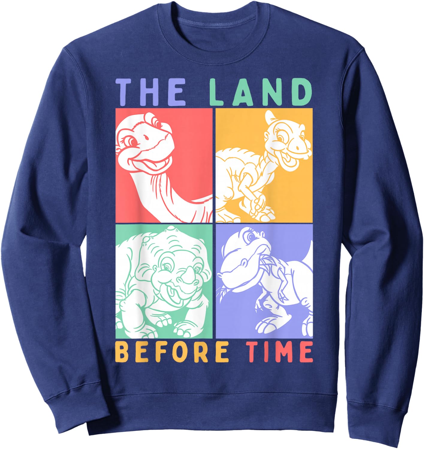 Land Before Time Pastel Stacked Dinosaur Boxes Sweatshirt - Sweatshirt | Navy
