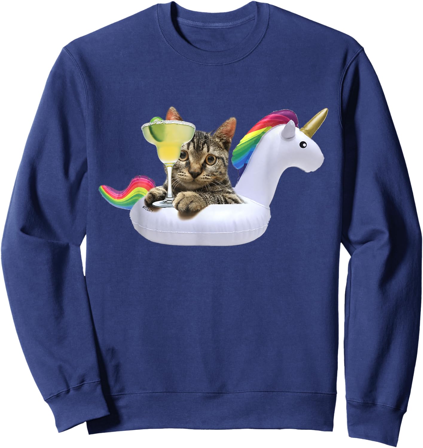 Summer Kitty With Margarita Unicorn Float Funny Cat Men Women Sweatshirt - Sweatshirt | Navy