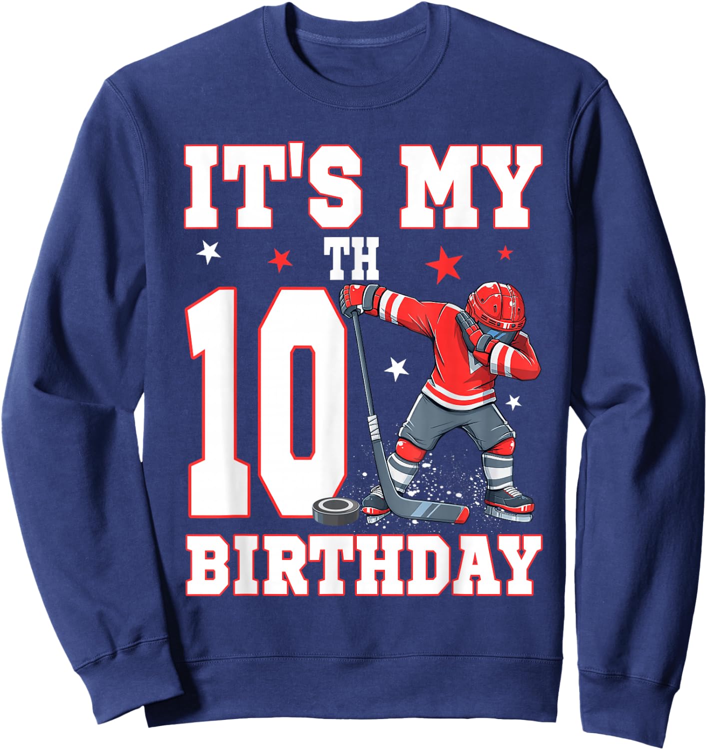 It's My 10th Birthday Boy Ice Hockey Dabbing 10 Year Old Sweatshirt - Sweatshirt | Navy