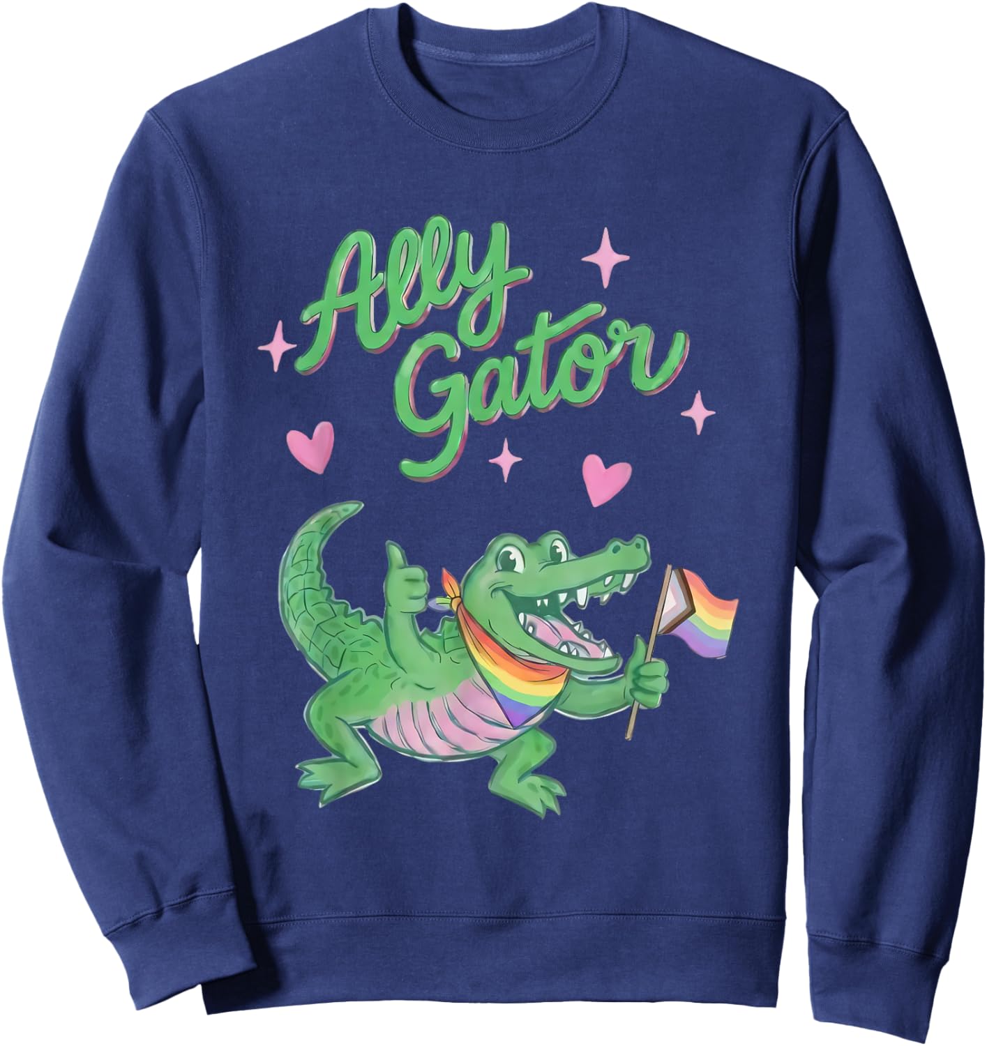 Pride Month 2026 Ally Gator Gift LGBTQ Ally Pride Flag Sweatshirt - Sweatshirt | Navy