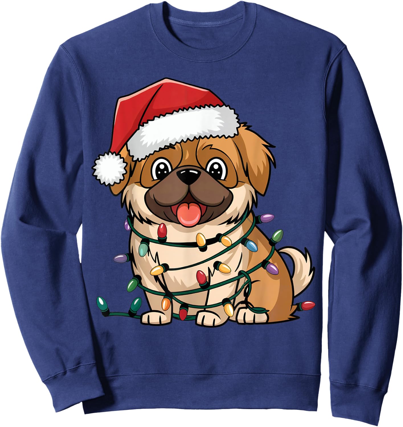 Pekingese Christmas Lights Xmas Dogs Gifts Women Sweatshirt - Sweatshirt | Navy