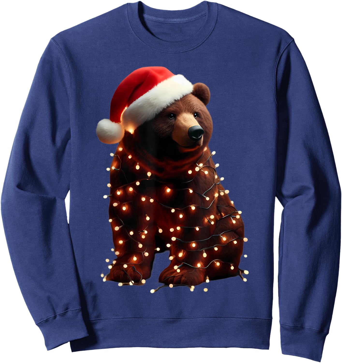 Bear With Santa Hat And Christmas Lights Xmas Brown Bears Sweatshirt - Sweatshirt | Navy