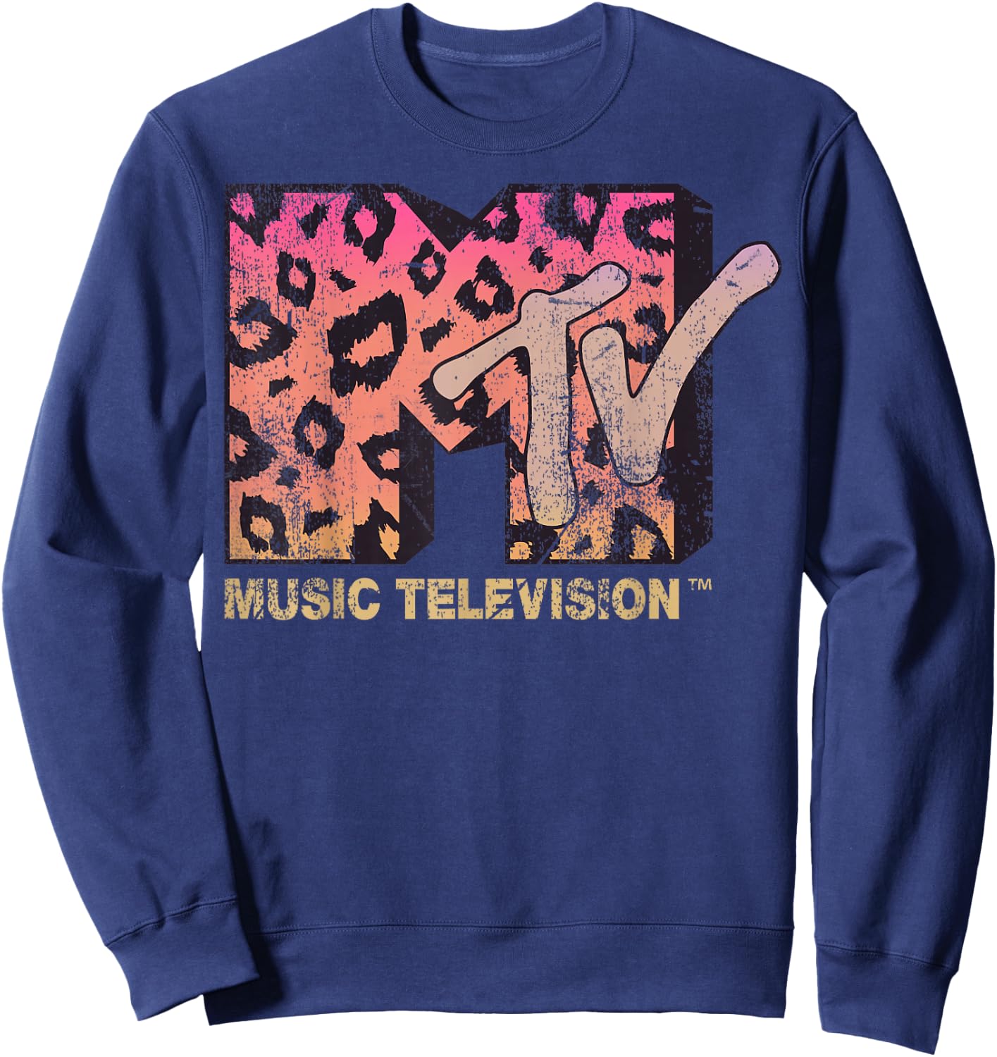 MTV Leopard Print Gradient Logo Small Sweatshirt - Sweatshirt | Navy