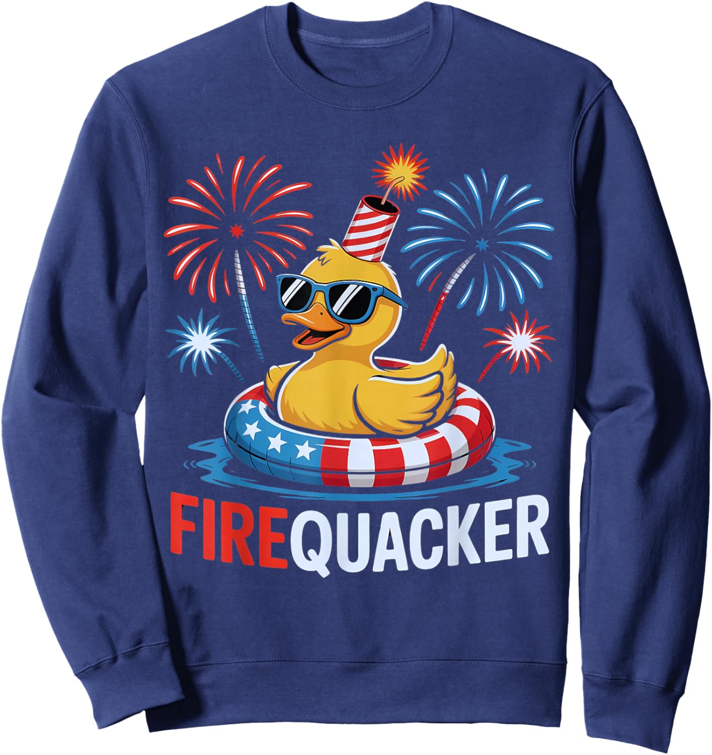 Funny 4th of July Duck Firequacker Patriotic Fourth of July Sweatshirt - Sweatshirt | Navy