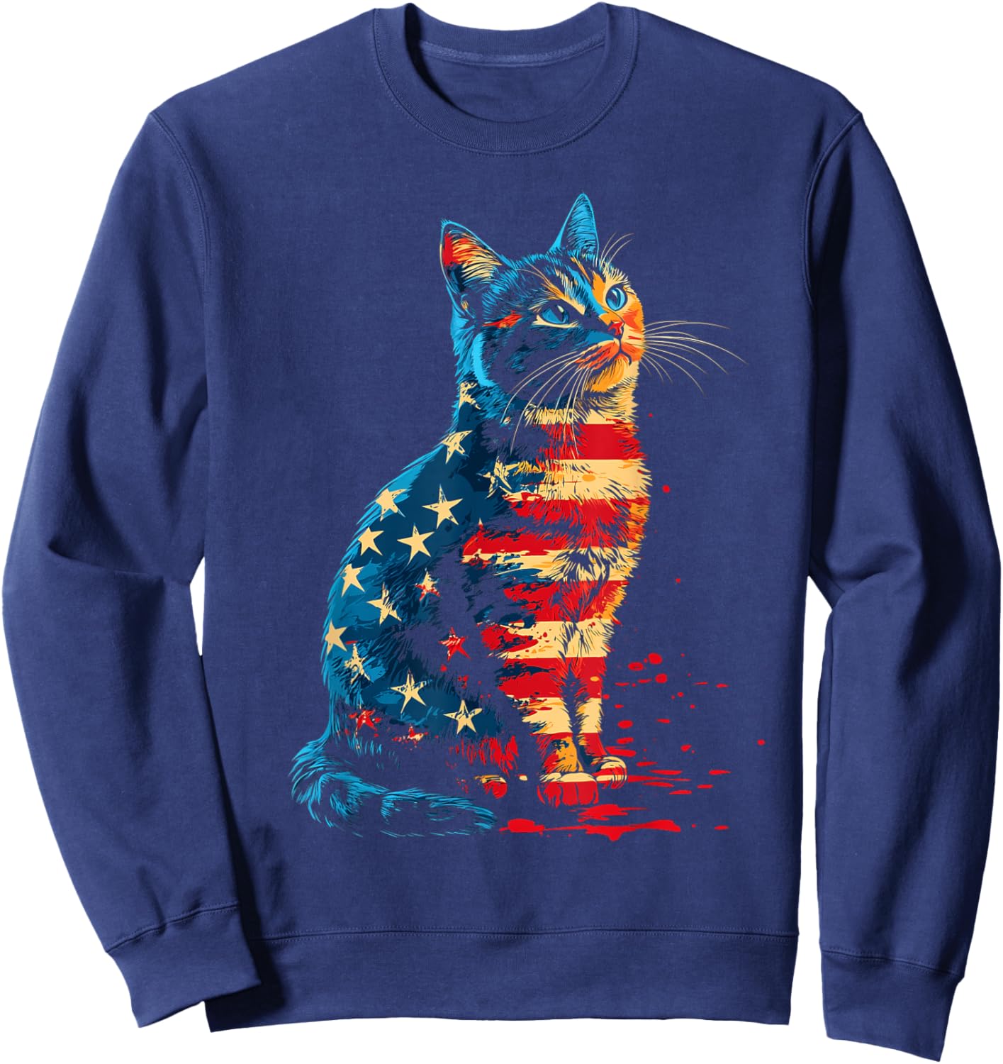 Patriotic Cat American Flag Buffalo 4th Of July Cat Lover Sweatshirt - Sweatshirt | Navy
