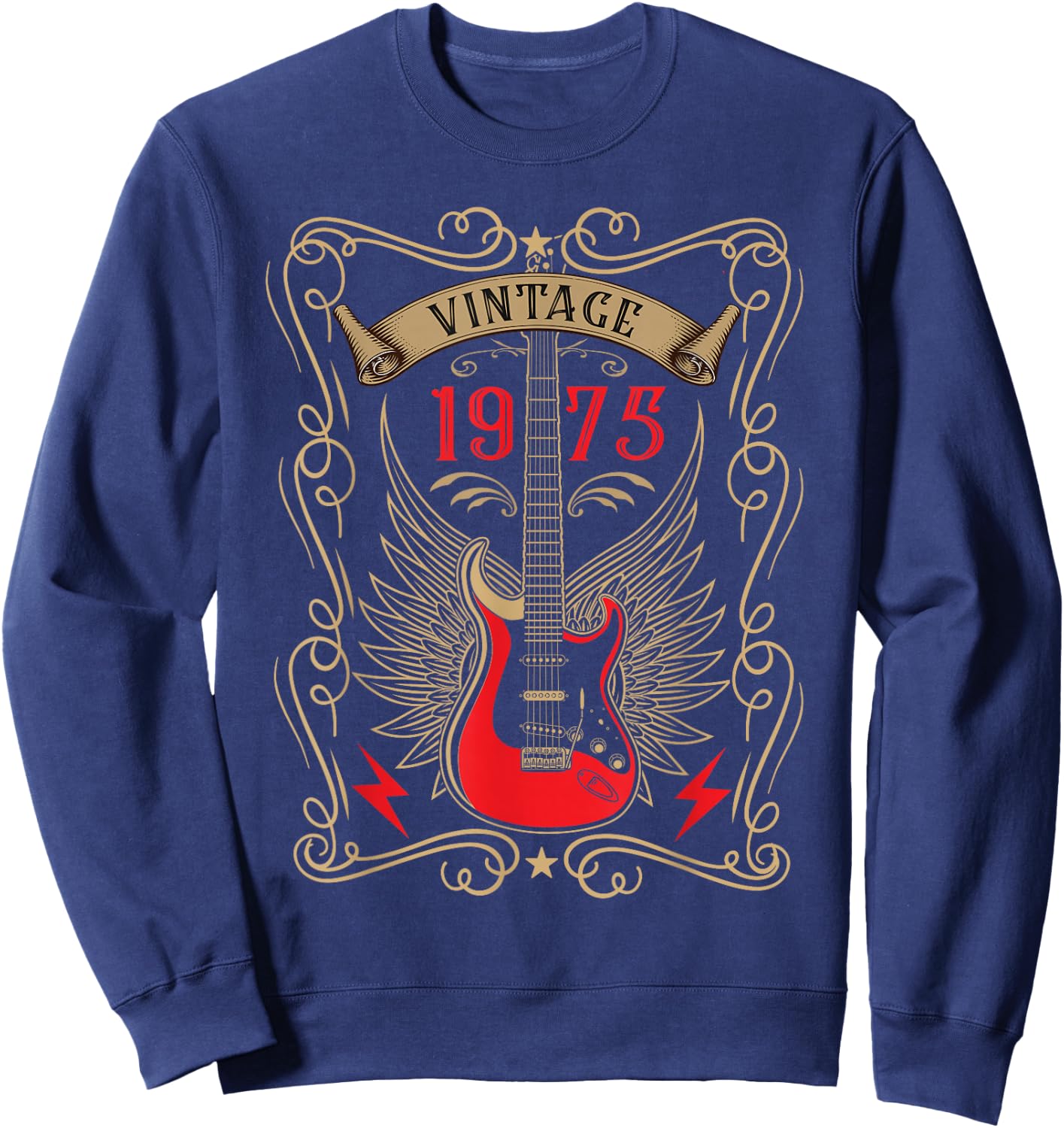 1975 Birth Year Rock Guitar Graphic for Music Lovers Sweatshirt - Sweatshirt | Navy