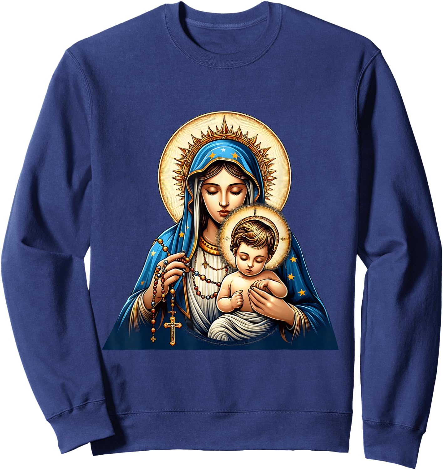 Holy Rosary Virgin Mary Baby Jesus Catholic Rosary Mysteries Sweatshirt - Sweatshirt | Navy
